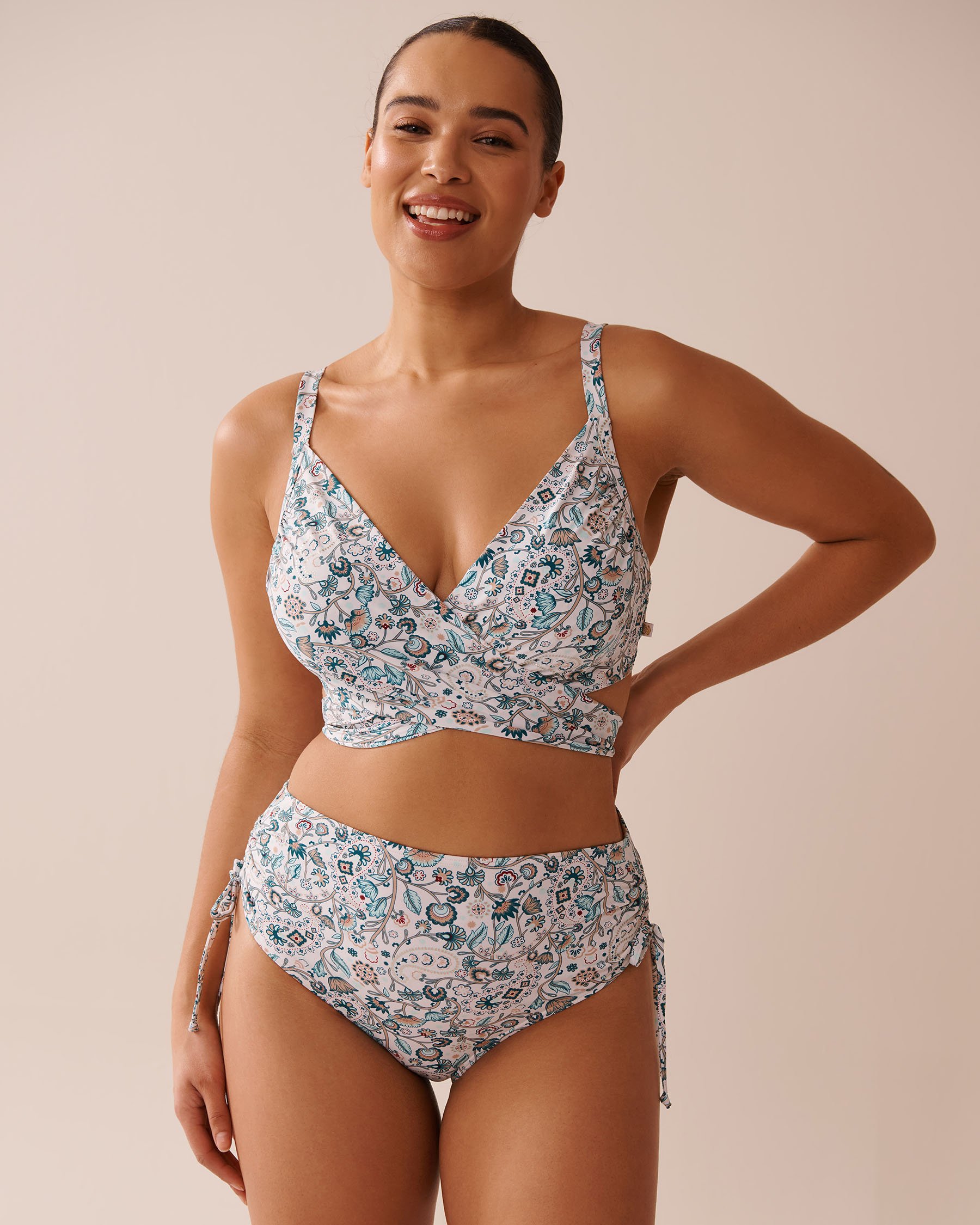 LA VIE EN ROSE AQUA ENCHANTED FLORA D Cup Draped Bikini Top Enchanted Flora 70200184 - View1