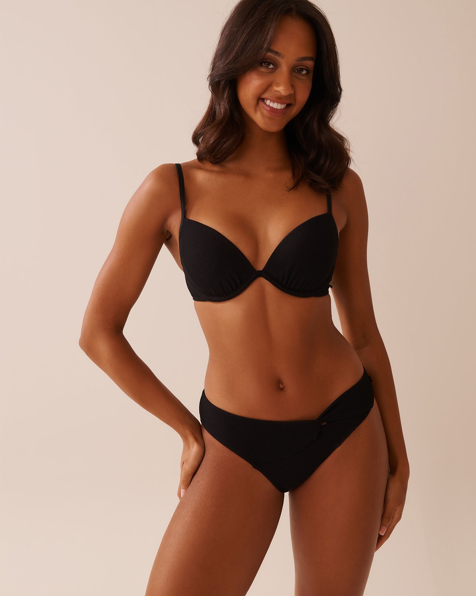 LA VIE EN ROSE AQUA BLACK Front Knot Brazilian Bikini Bottom Black 70300763 - View3