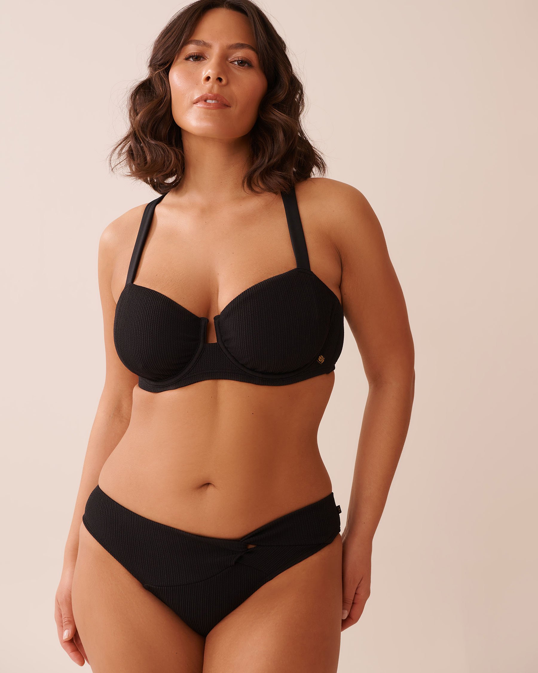LA VIE EN ROSE AQUA BLACK Front Knot Brazilian Bikini Bottom Black 70300763 - View6
