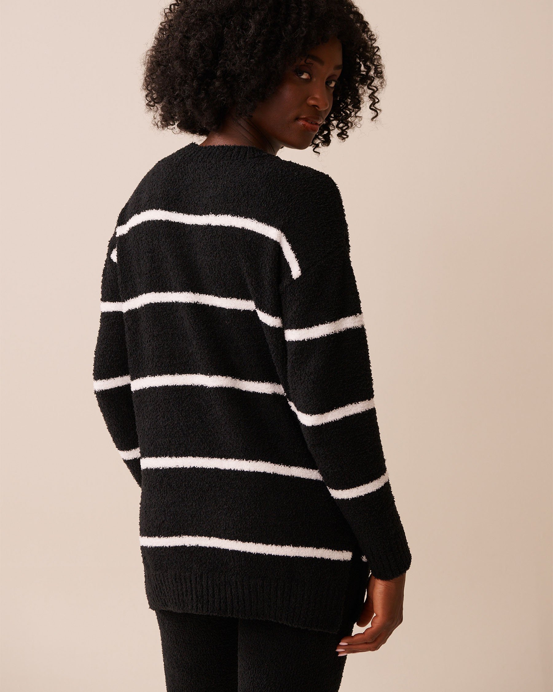 LA VIE EN ROSE Chenille Long Sleeve Shirt Black & White Stripes 50100114 - View2