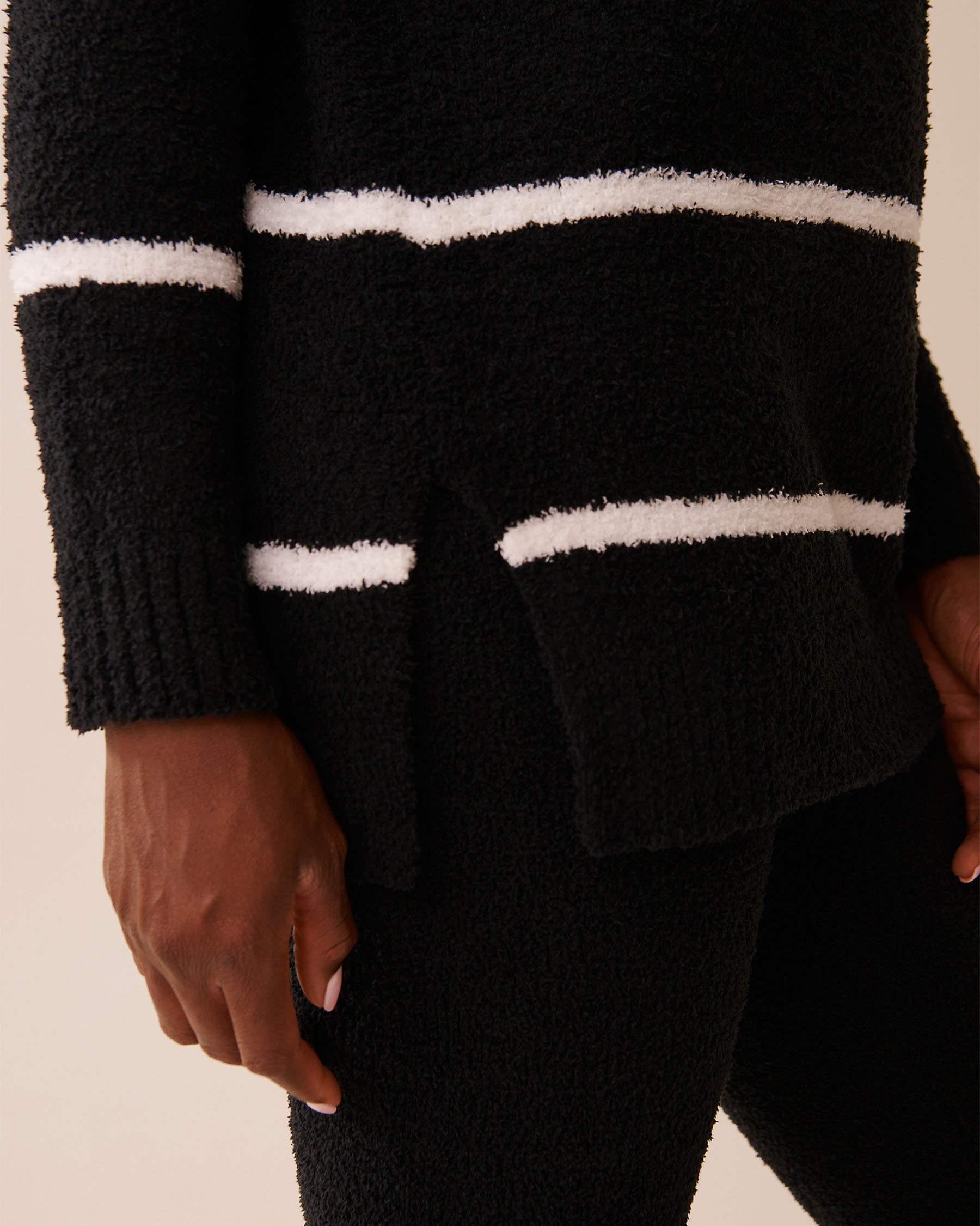 LA VIE EN ROSE Chenille Long Sleeve Shirt Black & White Stripes 50100114 - View3