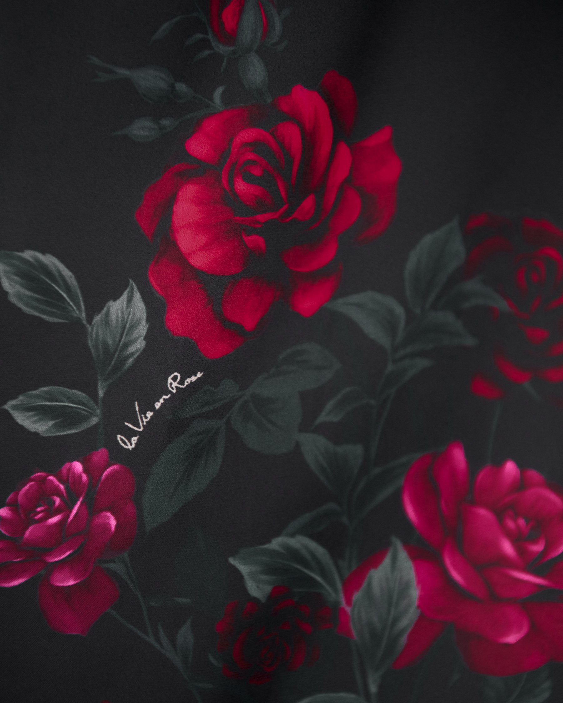 LA VIE EN ROSE Rose Print Satin Long Sleeve Button-down Shirt Black/Red Roses 60100161 - View4