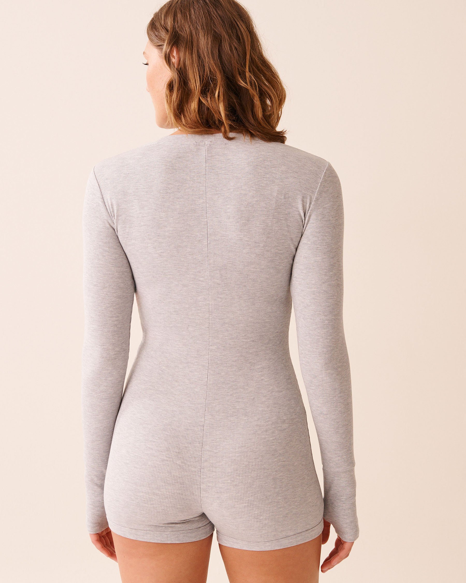 LA VIE EN ROSE Ribbed Modal Long Sleeve Romper Grey 60300117 - View2