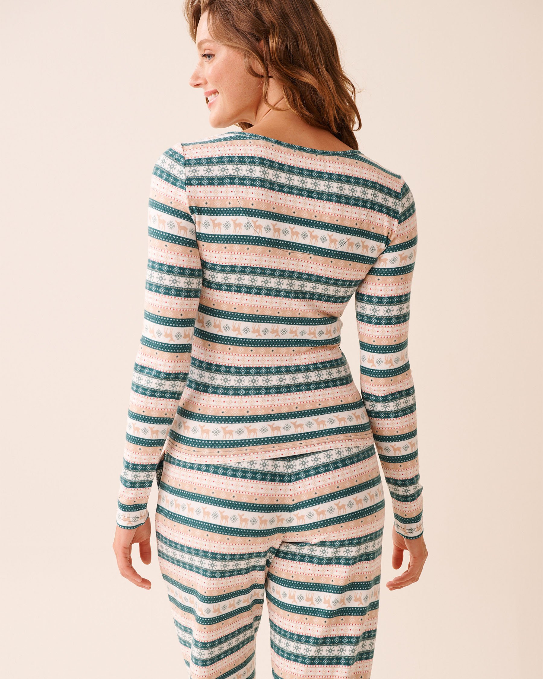 LA VIE EN ROSE Deer Print Recycled Fibers Long Sleeve Shirt Fair Isle/Deer 40100795 - View2