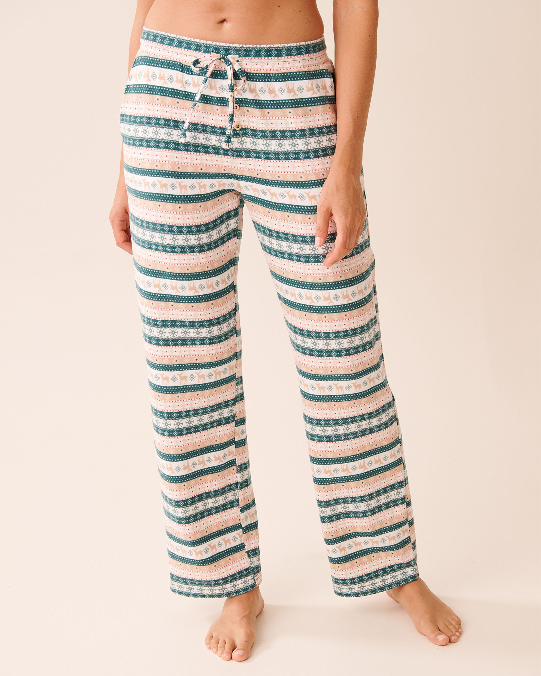 LA VIE EN ROSE Deer Print Recycled Fibers Pajama Pants Fair Isle/Deer 40200784 - View1