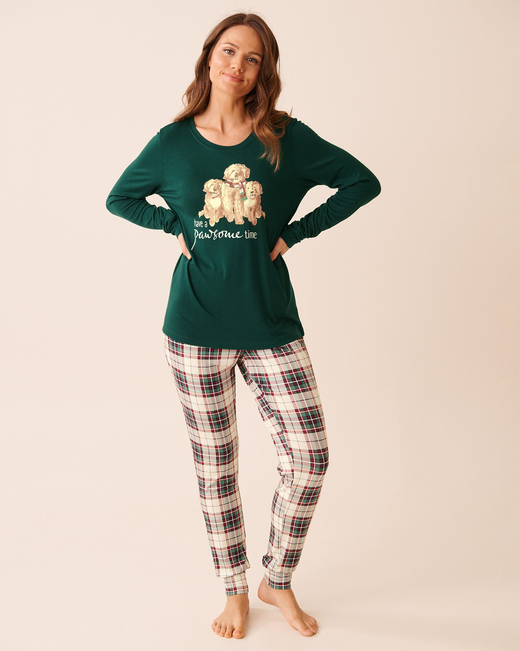 LA VIE EN ROSE Dog Print Long Sleeve PJ Set Green/Dogs 40400088 - View1