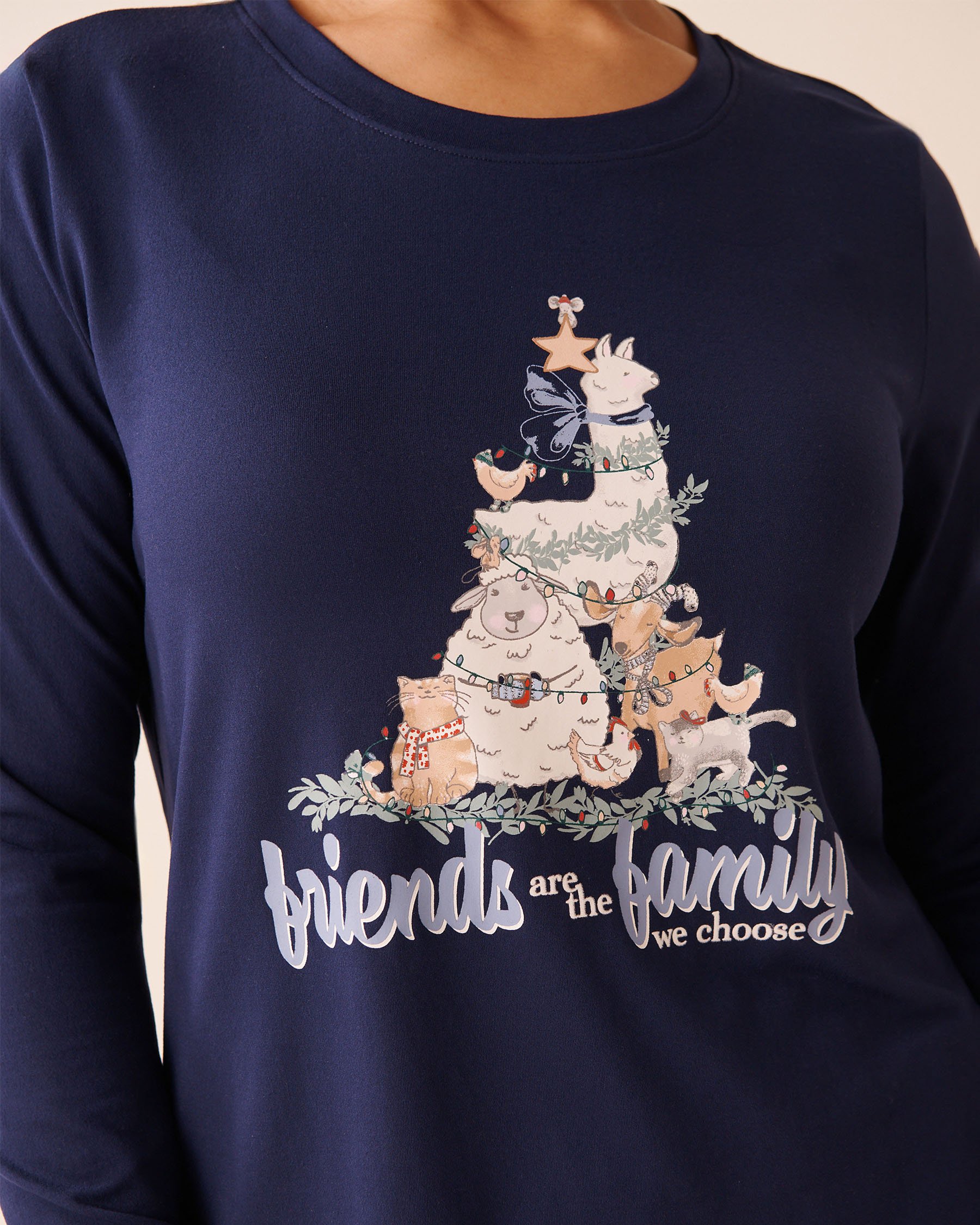 LA VIE EN ROSE Farm Friends Print Super Soft Long Sleeve Shirt Evening Blue 40100807 - View3
