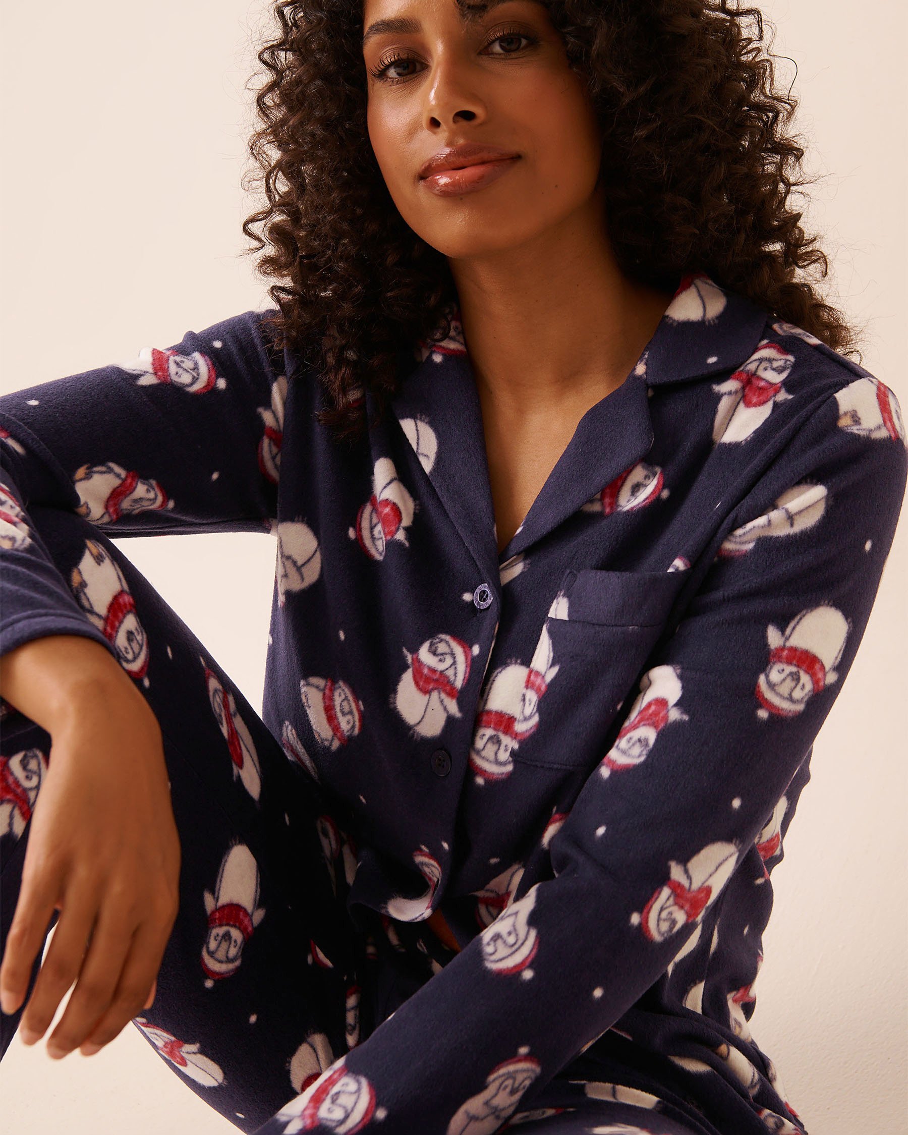LA VIE EN ROSE Penguin Print Microfleece PJ Set Blue/Penguins 40400090 - View3