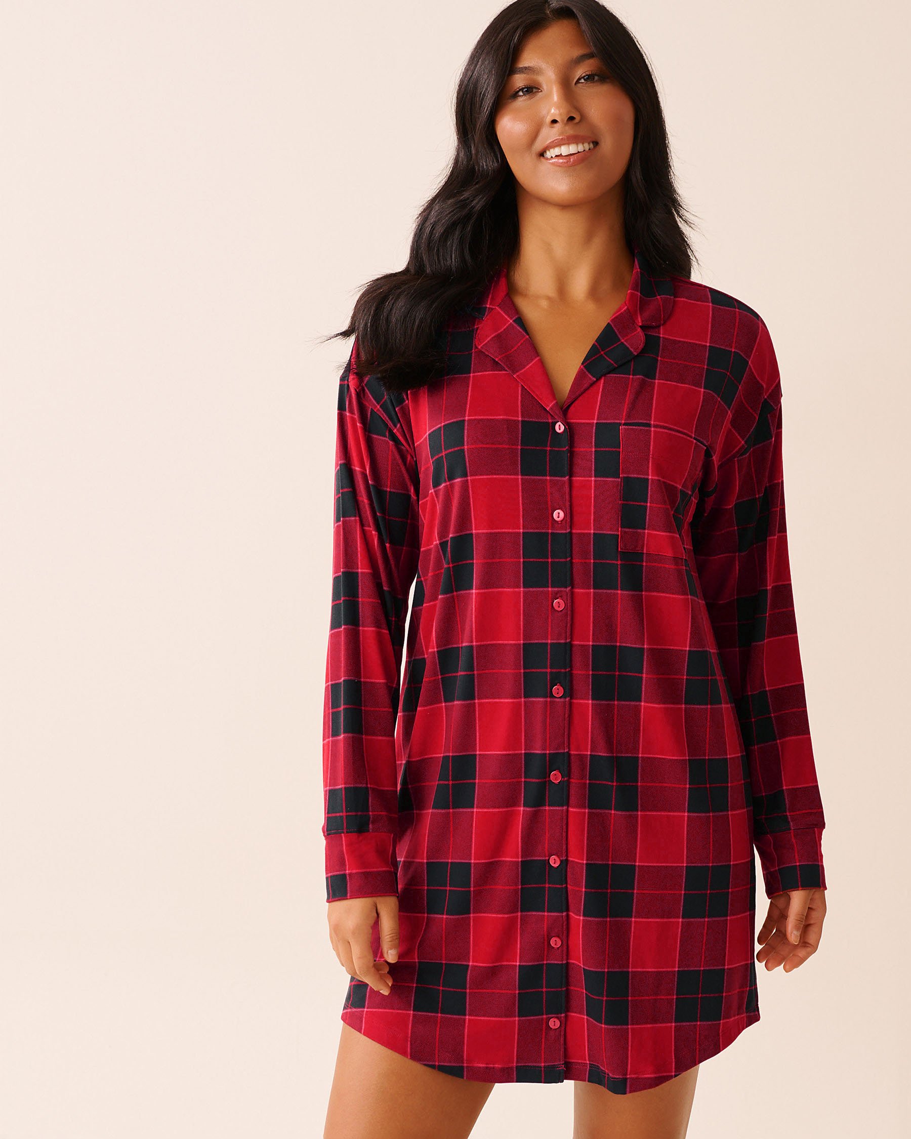 LA VIE EN ROSE Buffalo Plaid Super Soft Button-down Sleepshirt Buffalo Plaid 40500461 - View1