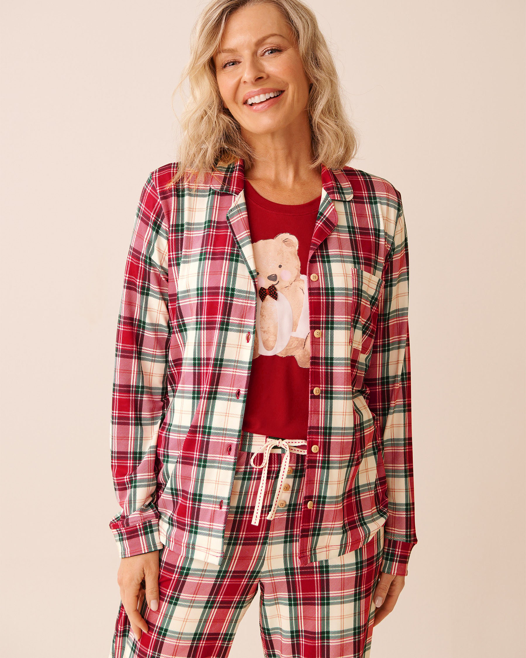 LA VIE EN ROSE Red Plaid Super Soft Button-down Shirt Red Plaid 40100810 - View1