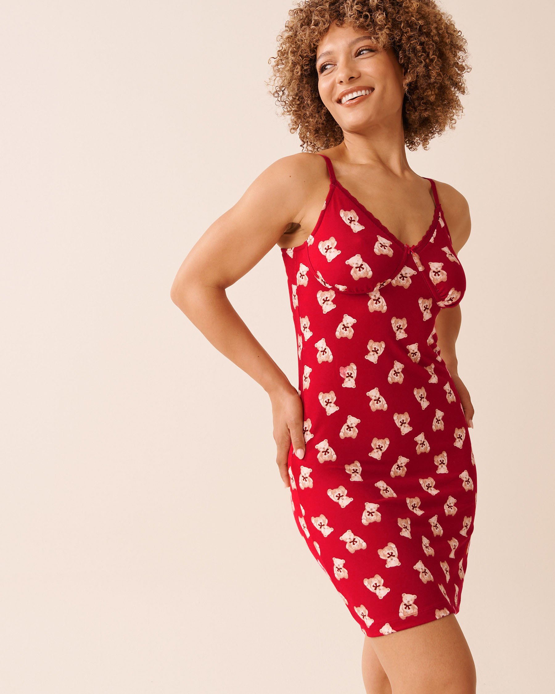 LA VIE EN ROSE Teddy Bear Print Super Soft Nightie Red/Teddy Bears 40500460 - View1