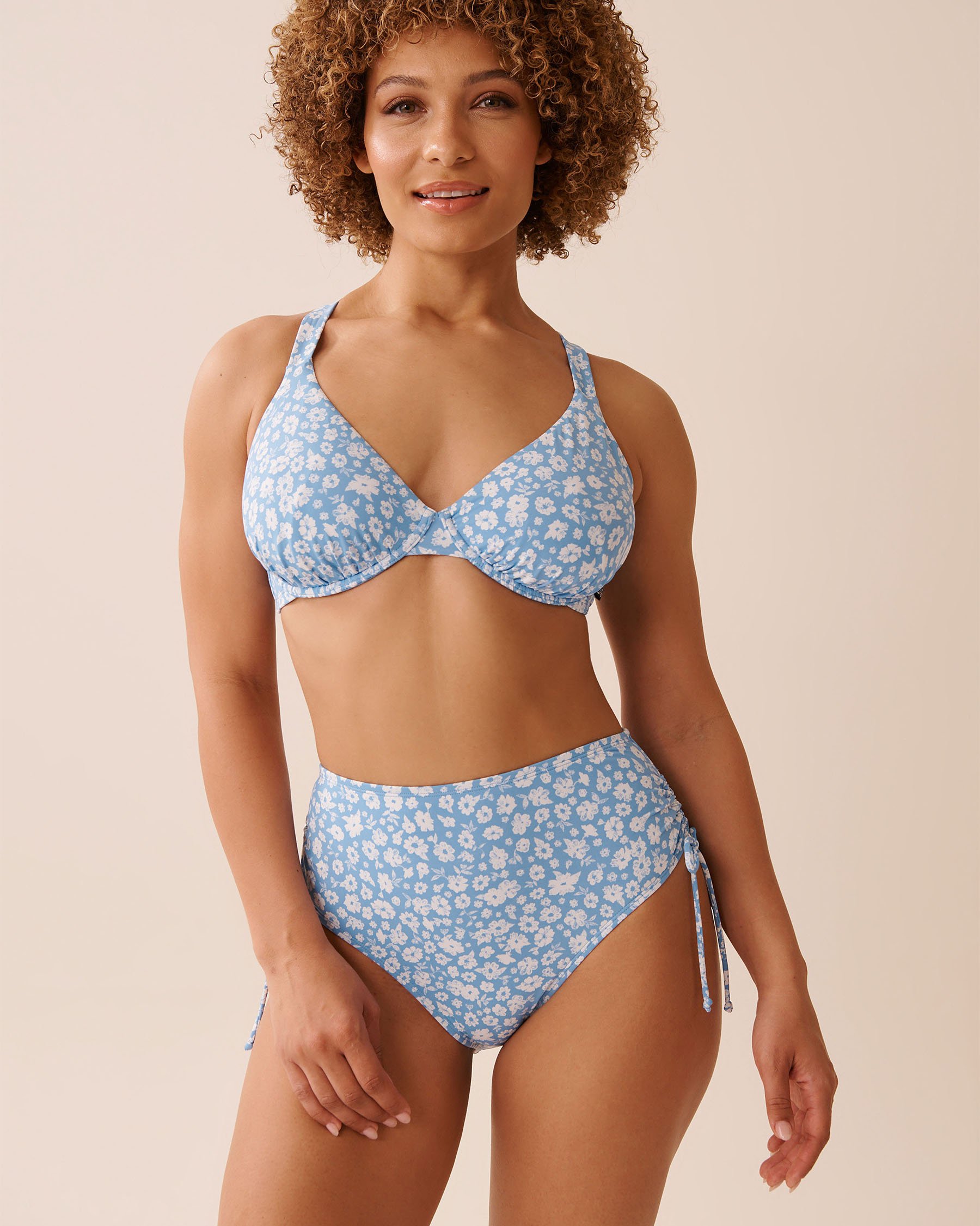 LA VIE EN ROSE AQUA BLUE MEADOW Side Tie High Waist Bikini Bottom Blue Meadow 70300809 - View5