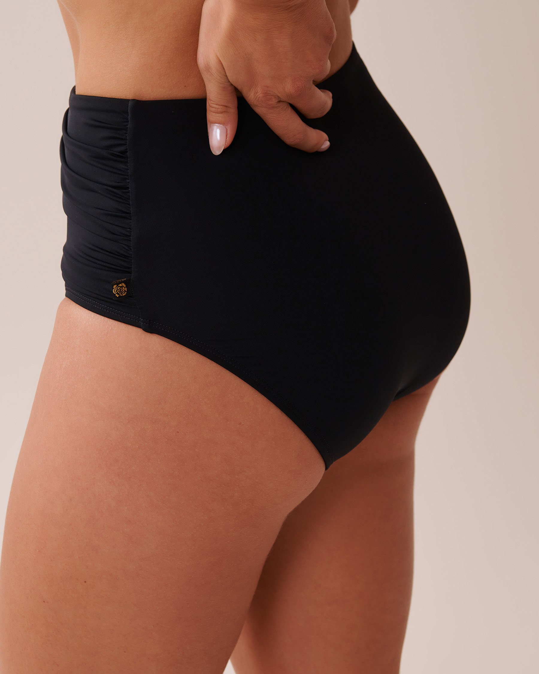 LA VIE EN ROSE AQUA BLACK Draped High Waist Bikini Bottom Black 70300634 - View2