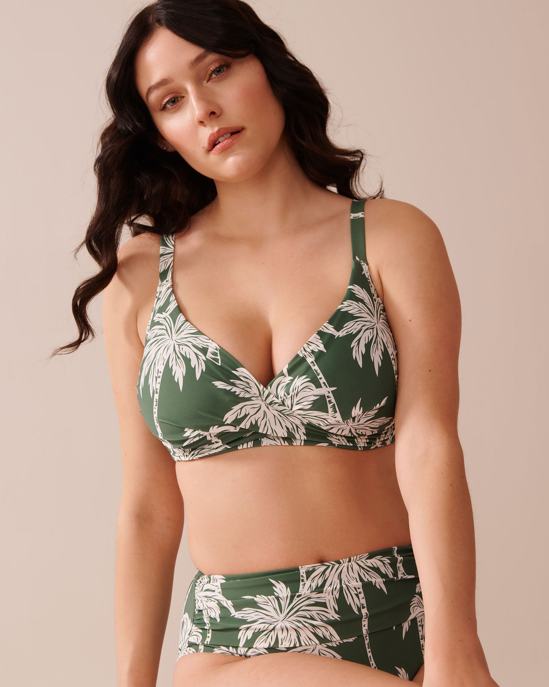 LA VIE EN ROSE AQUA KHAKI PALM D Cup Bralette Bikini Top Khaki Palm 70200175 - View4