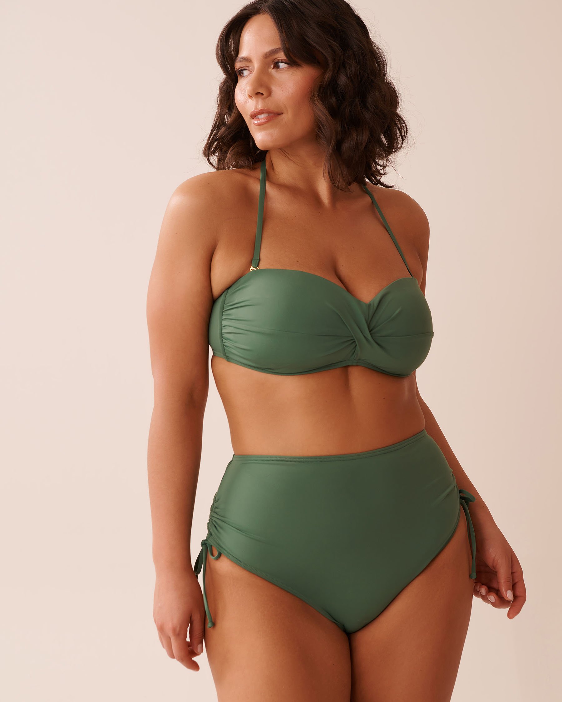 LA VIE EN ROSE AQUA KHAKI Twisted Bandeau Bikini Top Khaki 70100786 - View6