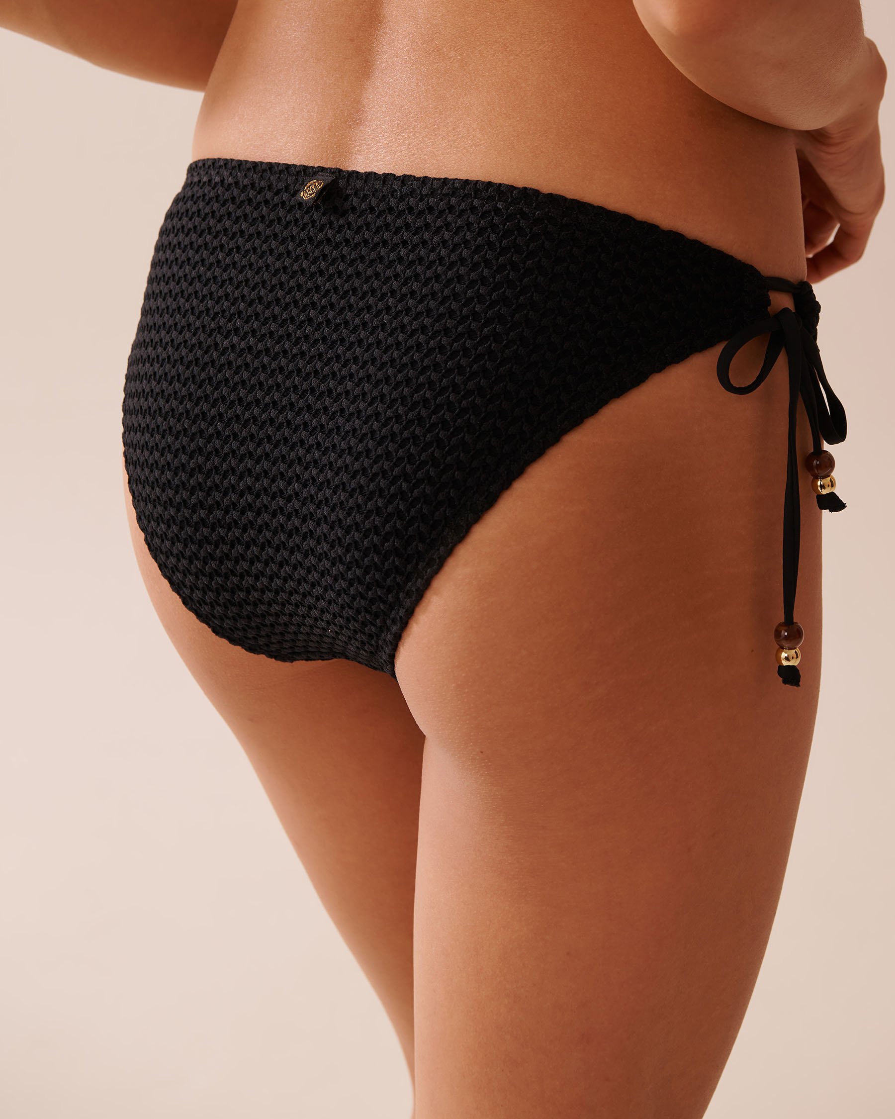 LA VIE EN ROSE AQUA BLACK Crochet Side Tie Brazilian Bikini Bottom Black/Crochet 70300696 - View3