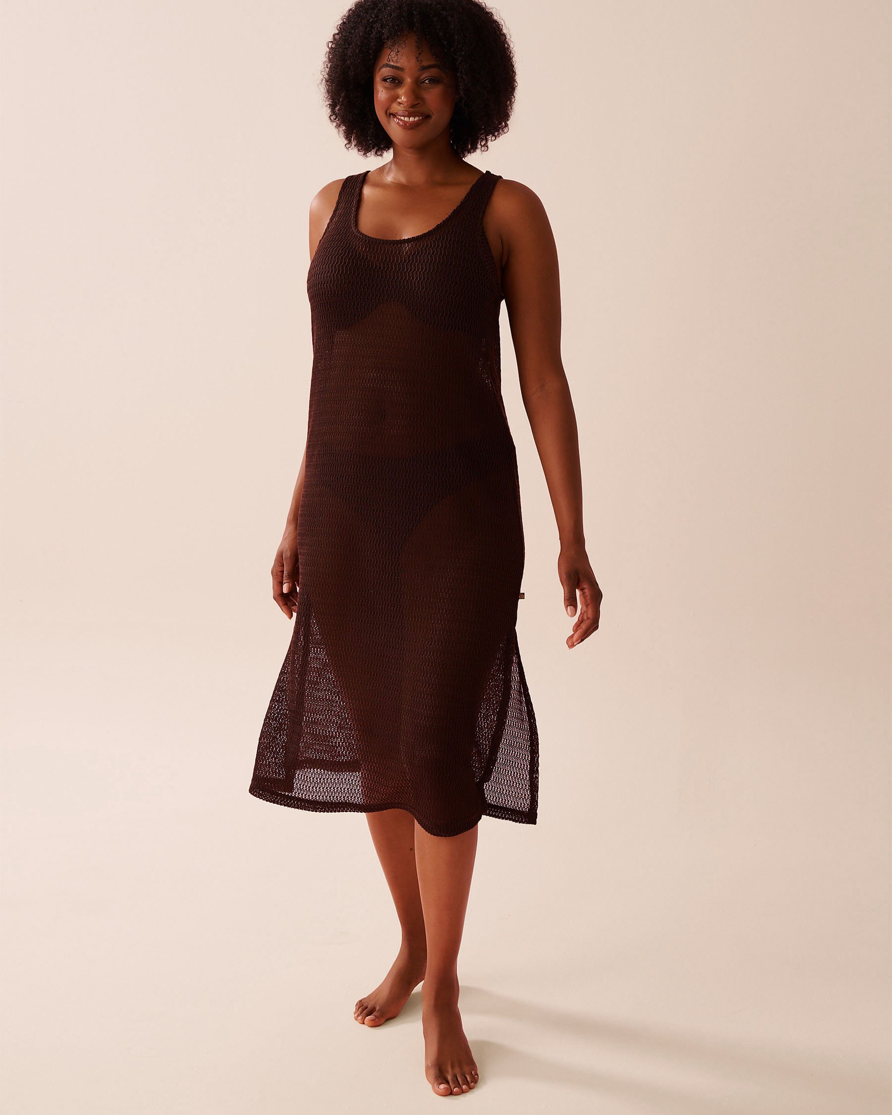 LA VIE EN ROSE AQUA Fine Crochet Midi Dress Chocolate 80300126 - View1