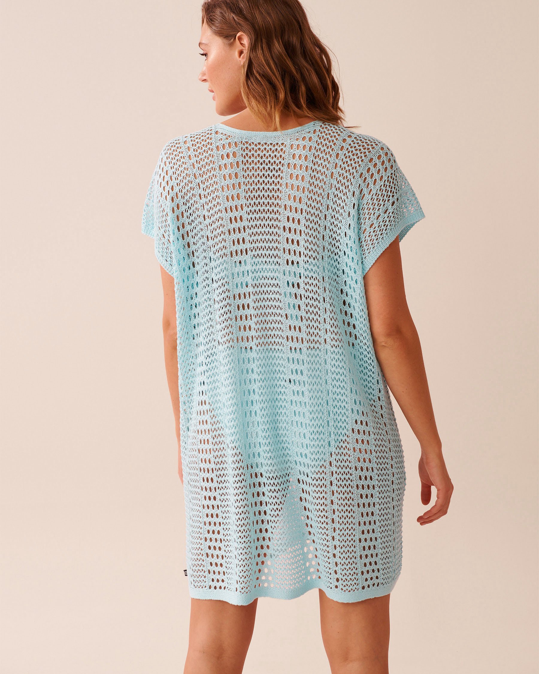 LA VIE EN ROSE AQUA Short Sleeve Crochet Tunic Caribbean Sea 80400076 - View2