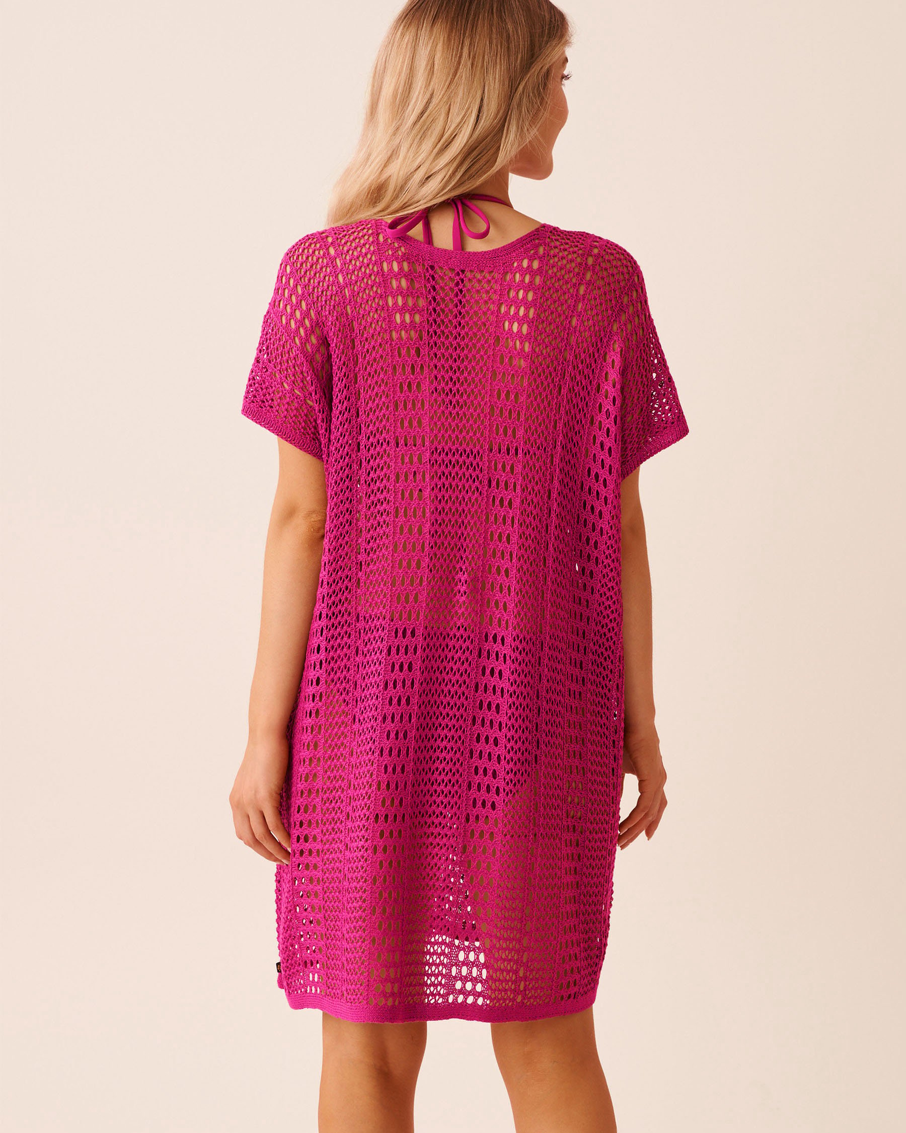 LA VIE EN ROSE AQUA Short Sleeve Crochet Tunic Plum 80400076 - View2