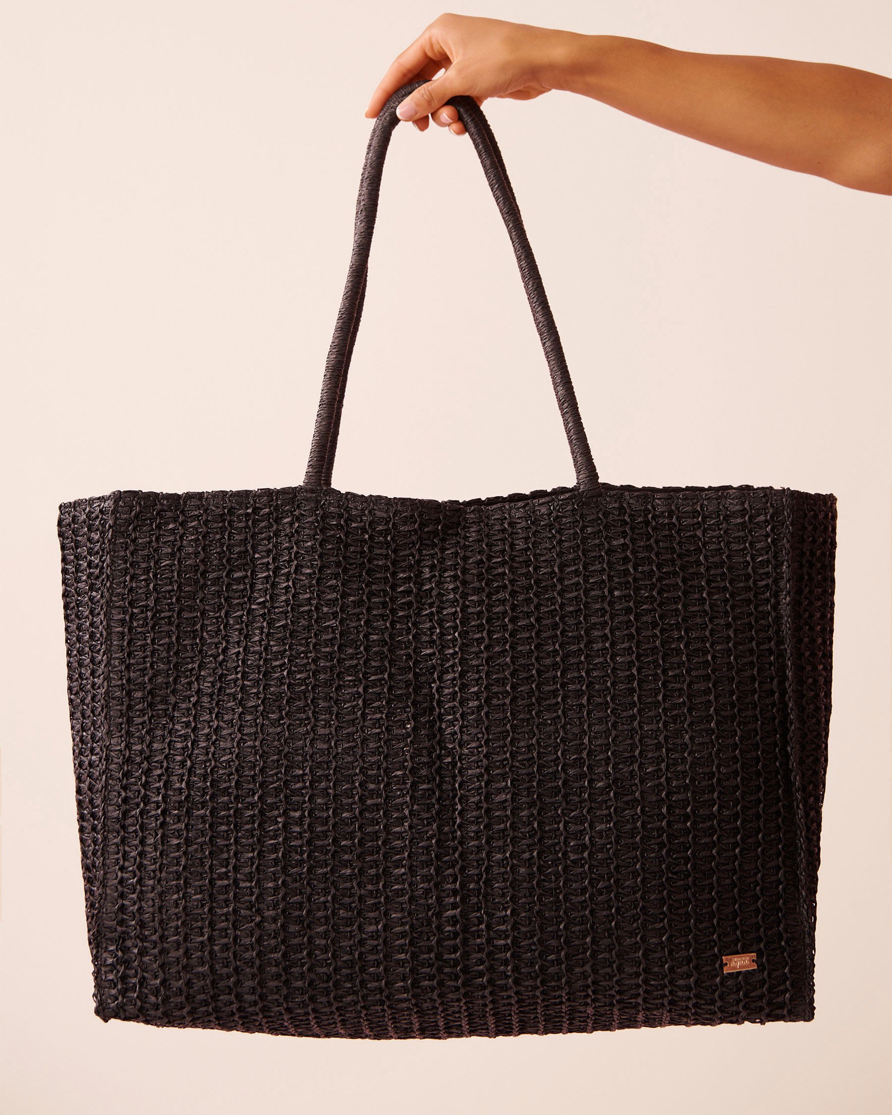 LA VIE EN ROSE AQUA Straw Tote Bag Black 80500124 - View2