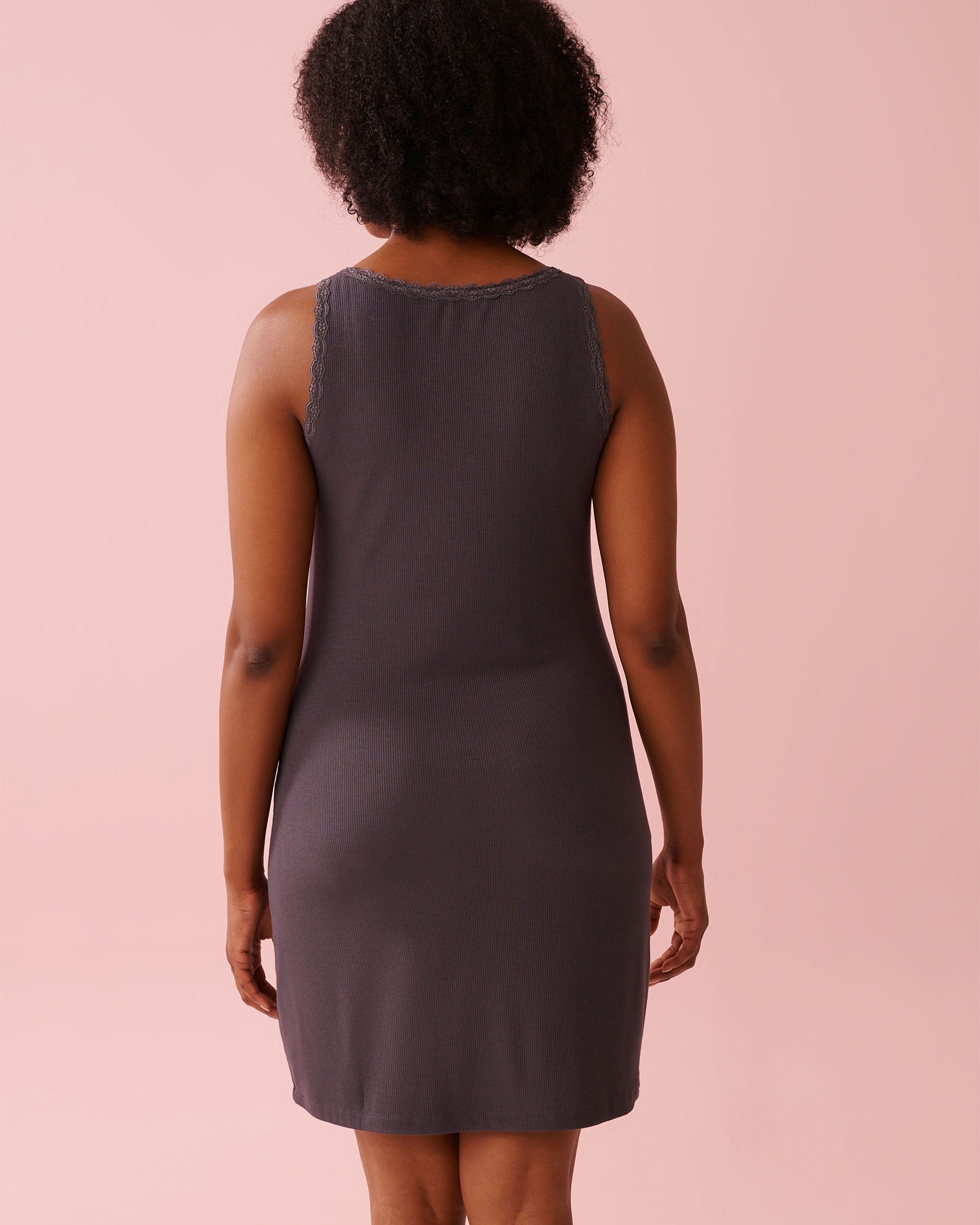 LA VIE EN ROSE Ribbed Modal and Lace Trim Nightie with Shelf Bra Anthracite 60500221 - View2