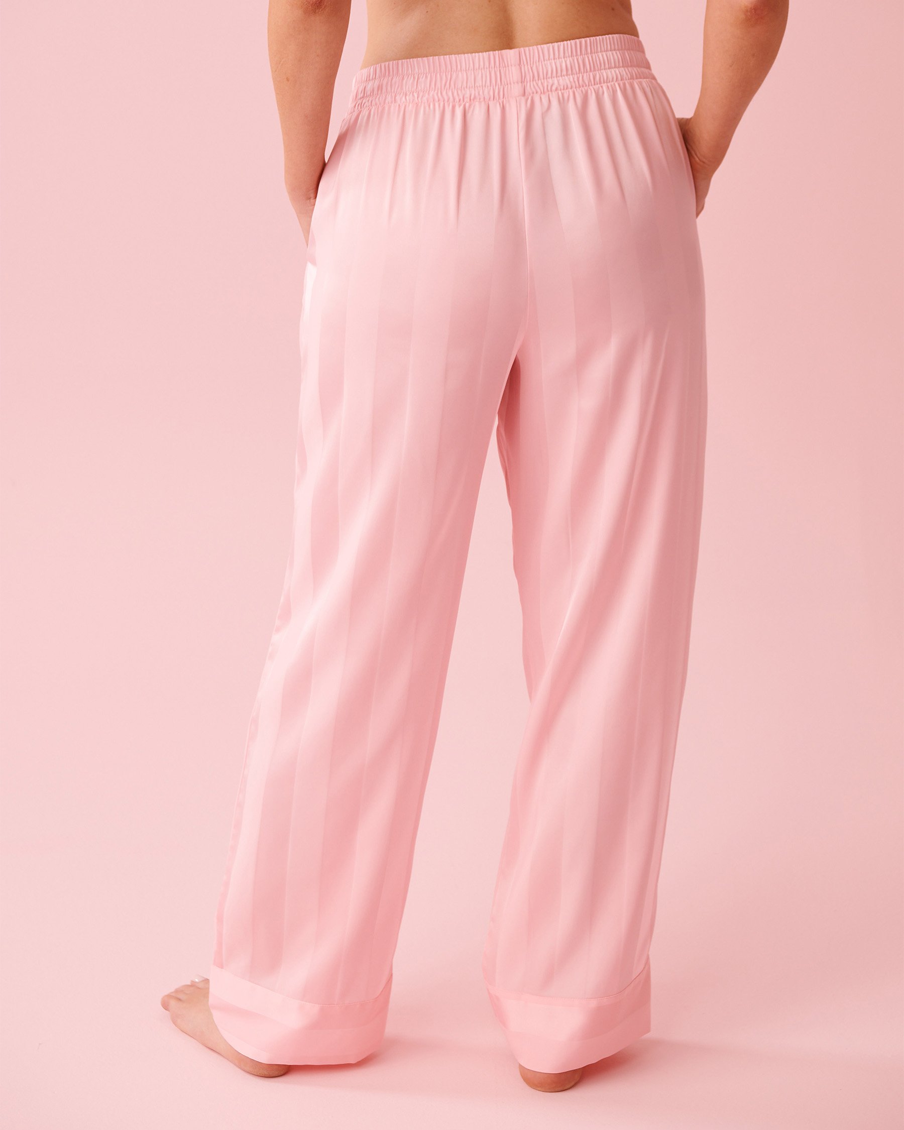 LA VIE EN ROSE Striped Long Sleeve Satin Pajama Set Dreamy Pink 60400069 - View5