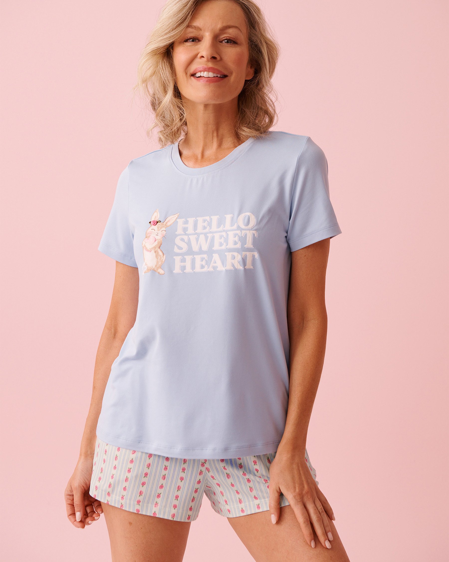 LA VIE EN ROSE Bunny Print Super Soft Short Sleeve T-shirt Cloud Blue 40100826 - View1