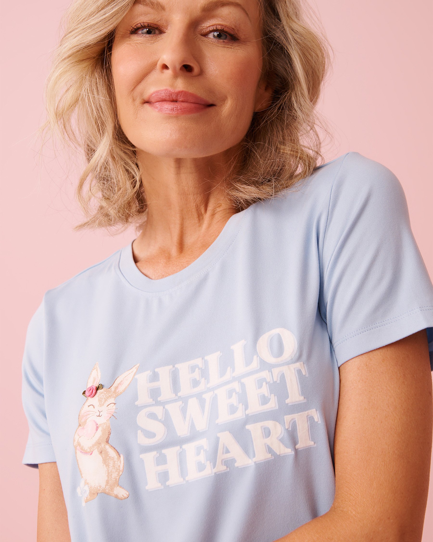 LA VIE EN ROSE Bunny Print Super Soft Short Sleeve T-shirt Cloud Blue 40100826 - View3