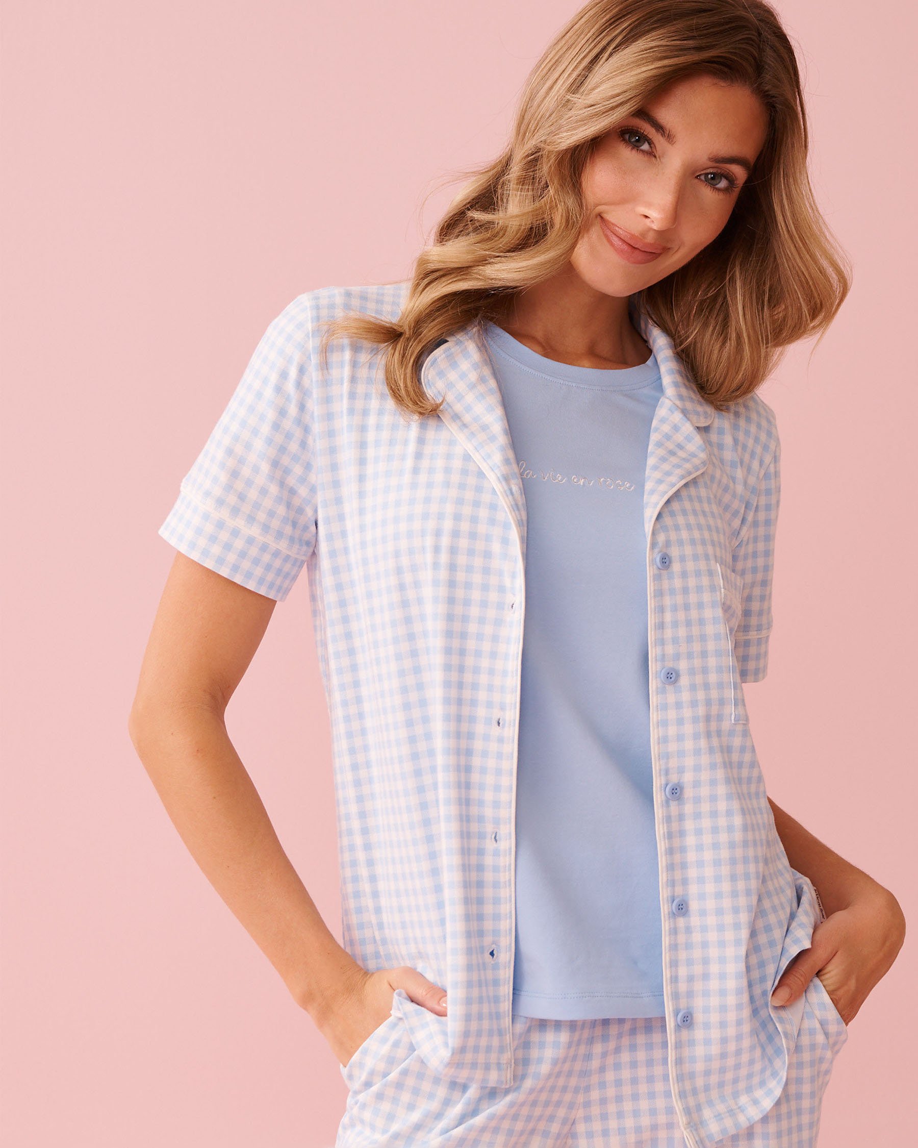 LA VIE EN ROSE Cotton Short Sleeve T-shirt Cloud Blue 40100825 - View4