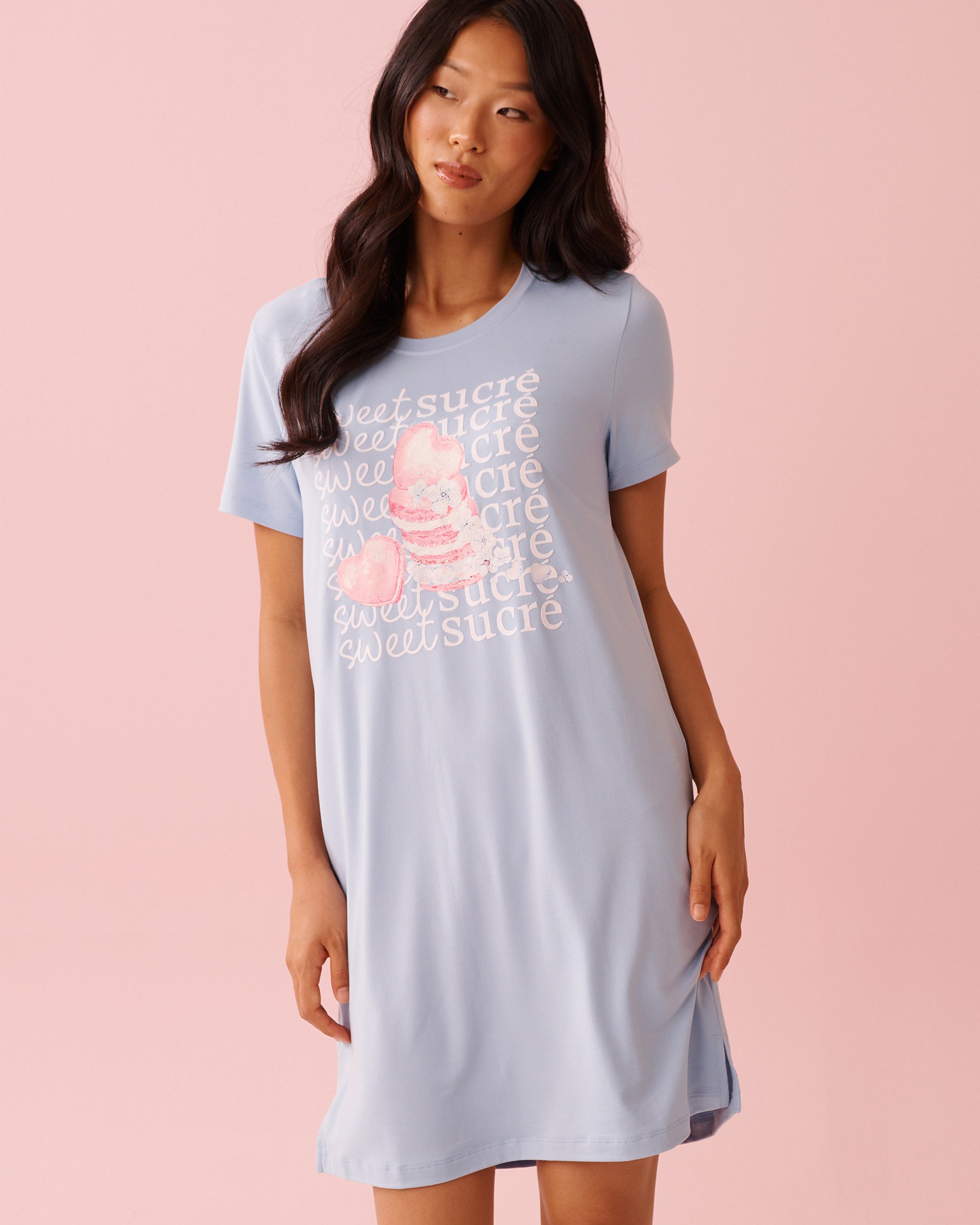 LA VIE EN ROSE Heart Macaron Print Super Soft Sleepshirt Cloud Blue 40500472 - View1