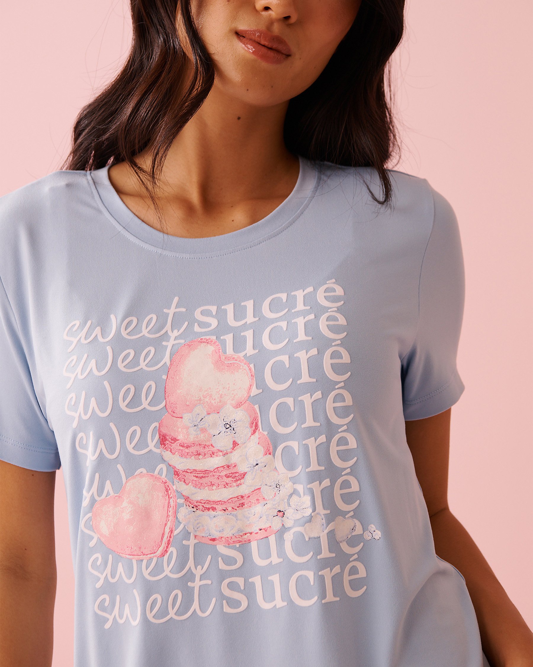 LA VIE EN ROSE Heart Macaron Print Super Soft Sleepshirt Cloud Blue 40500472 - View3