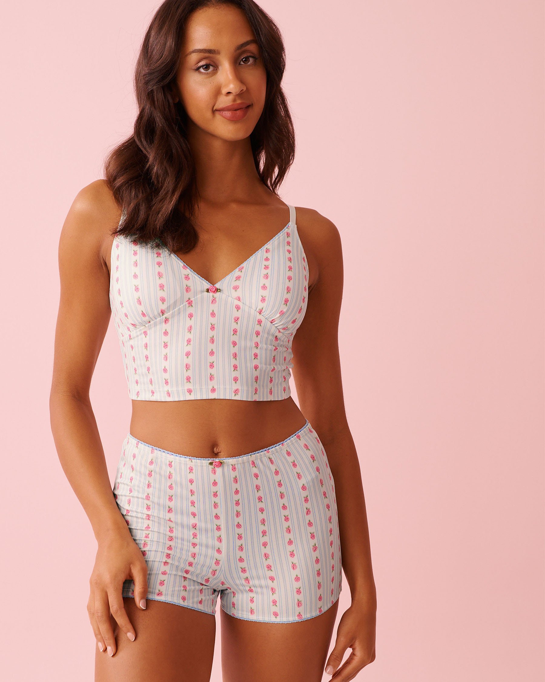 LA VIE EN ROSE Rose Print Super Soft Crop Cami Rose Stripe 40100828 - View1