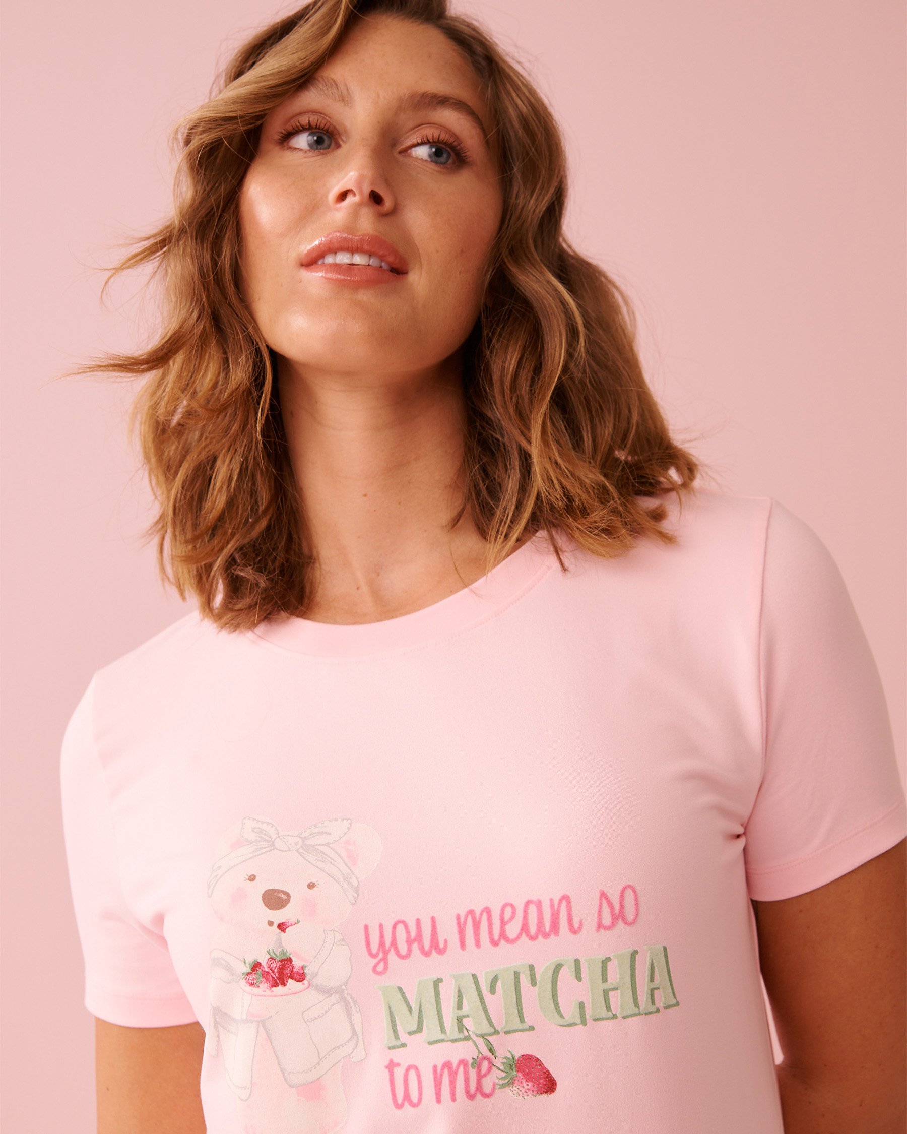 LA VIE EN ROSE Spa Time Teddy Print Super Soft Short Sleeve T-shirt Dreamy Pink 40100829 - View3