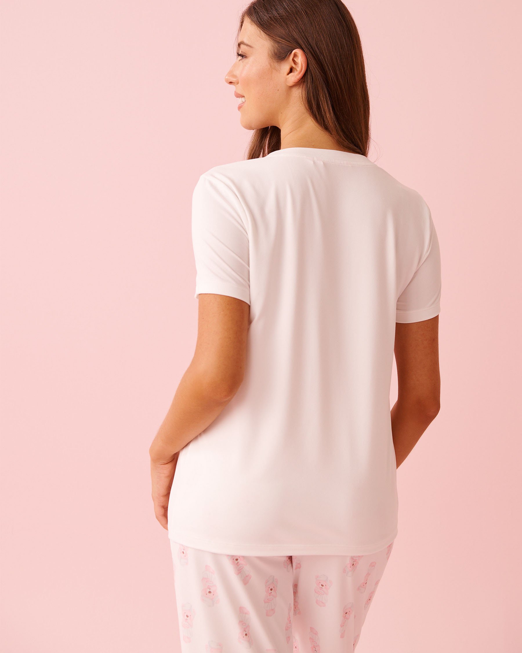 LA VIE EN ROSE Spa Time Teddy Print Super Soft Short Sleeve T-shirt White 40100829 - View2