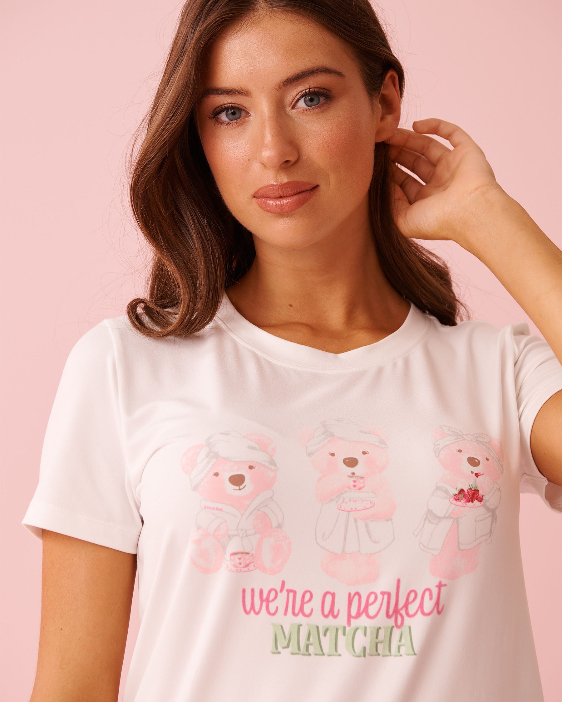 LA VIE EN ROSE Spa Time Teddy Print Super Soft Short Sleeve T-shirt White 40100829 - View3