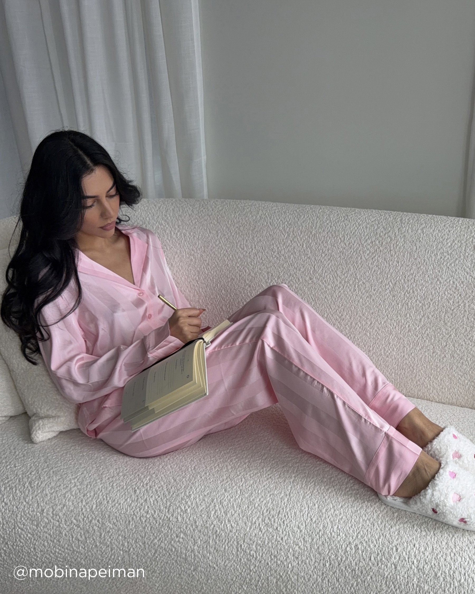 LA VIE EN ROSE Striped Long Sleeve Satin Pajama Set Dreamy Pink 60400069 - View8
