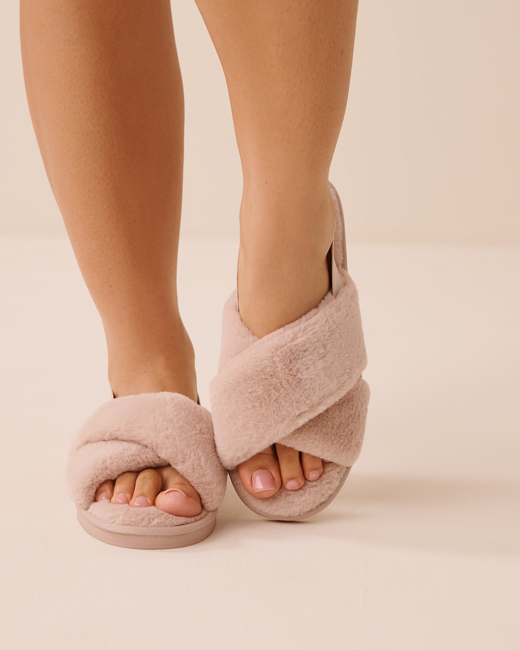 LA VIE EN ROSE Faux Fur Slide Slippers Muted Beige 40700461 - View1