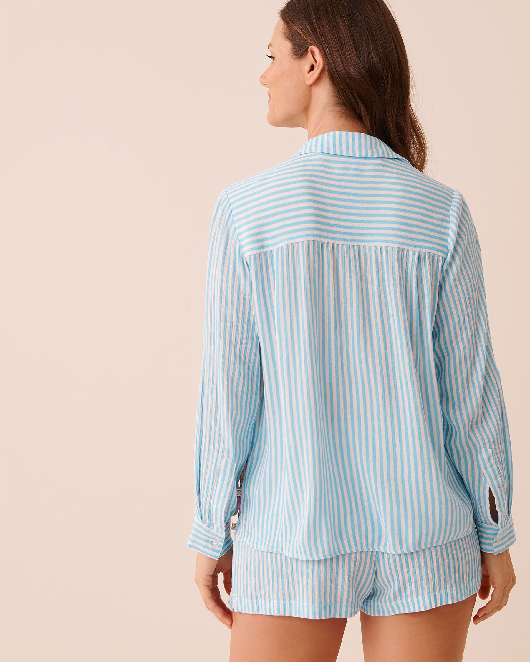 LA VIE EN ROSE AQUA Printed Stripe Button-down Shirt Coastal Village 80100046 - View3