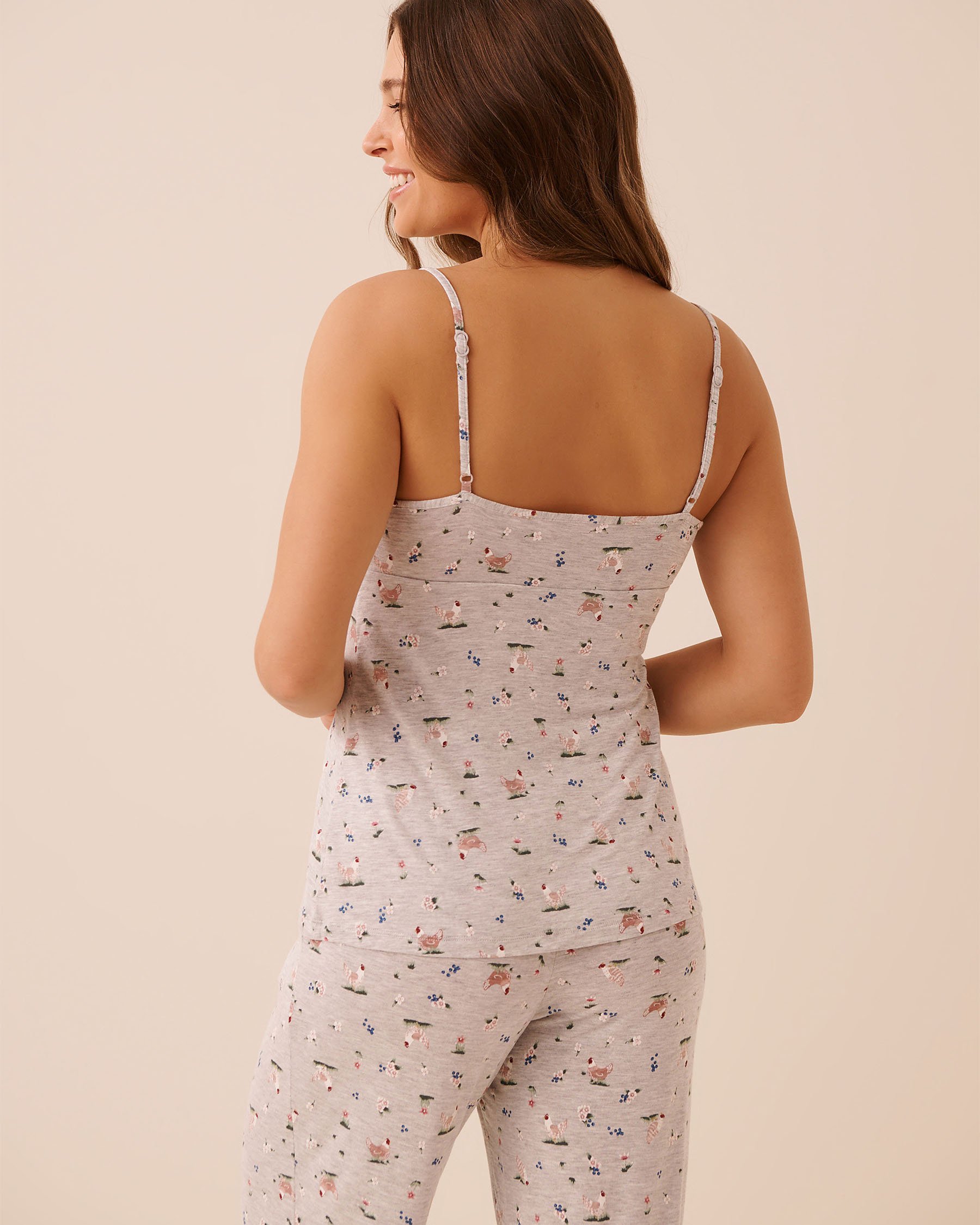 LA VIE EN ROSE Chicken Print Soft Jersey Cami Grey/Chicken 60100189 - View2