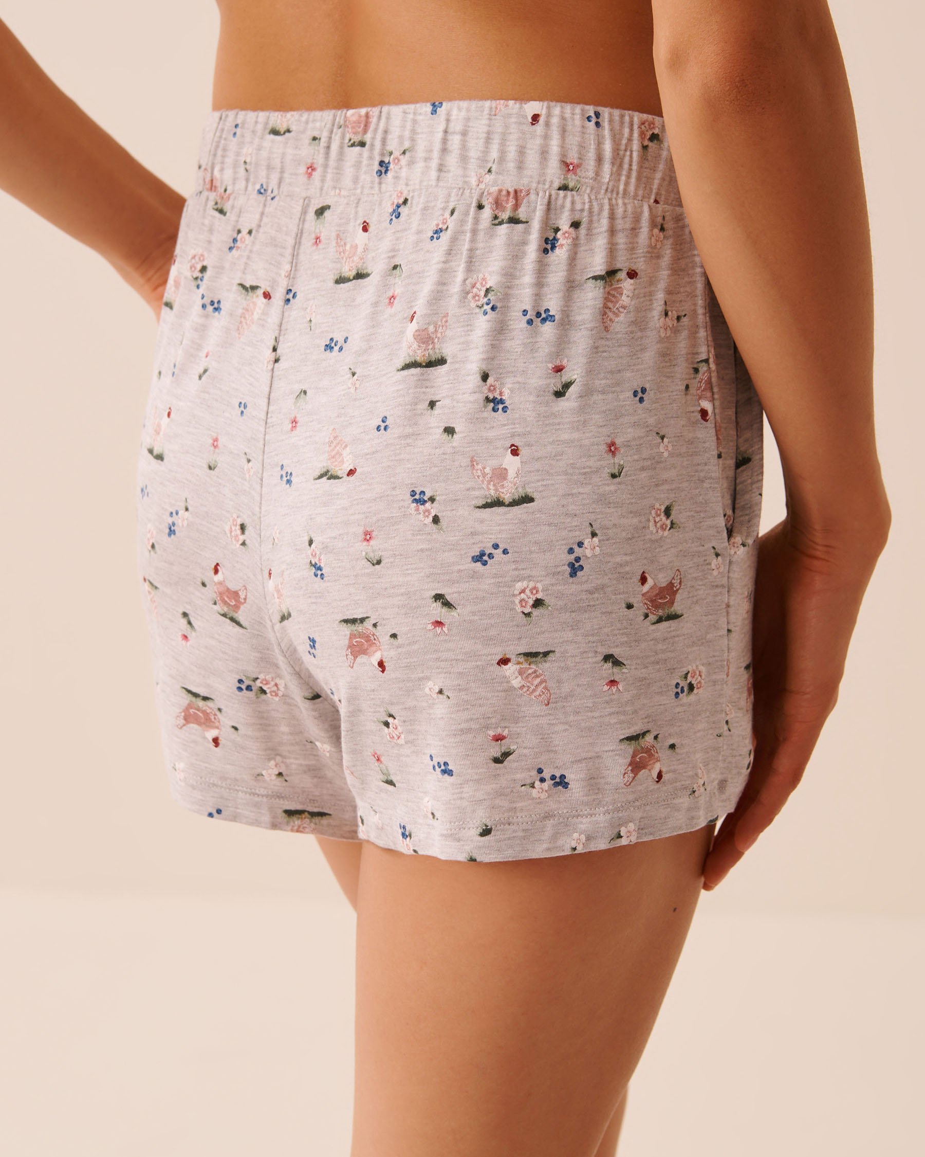 LA VIE EN ROSE Chicken Print Soft Jersey Pajama Shorts Grey/Chicken 60200182 - View2