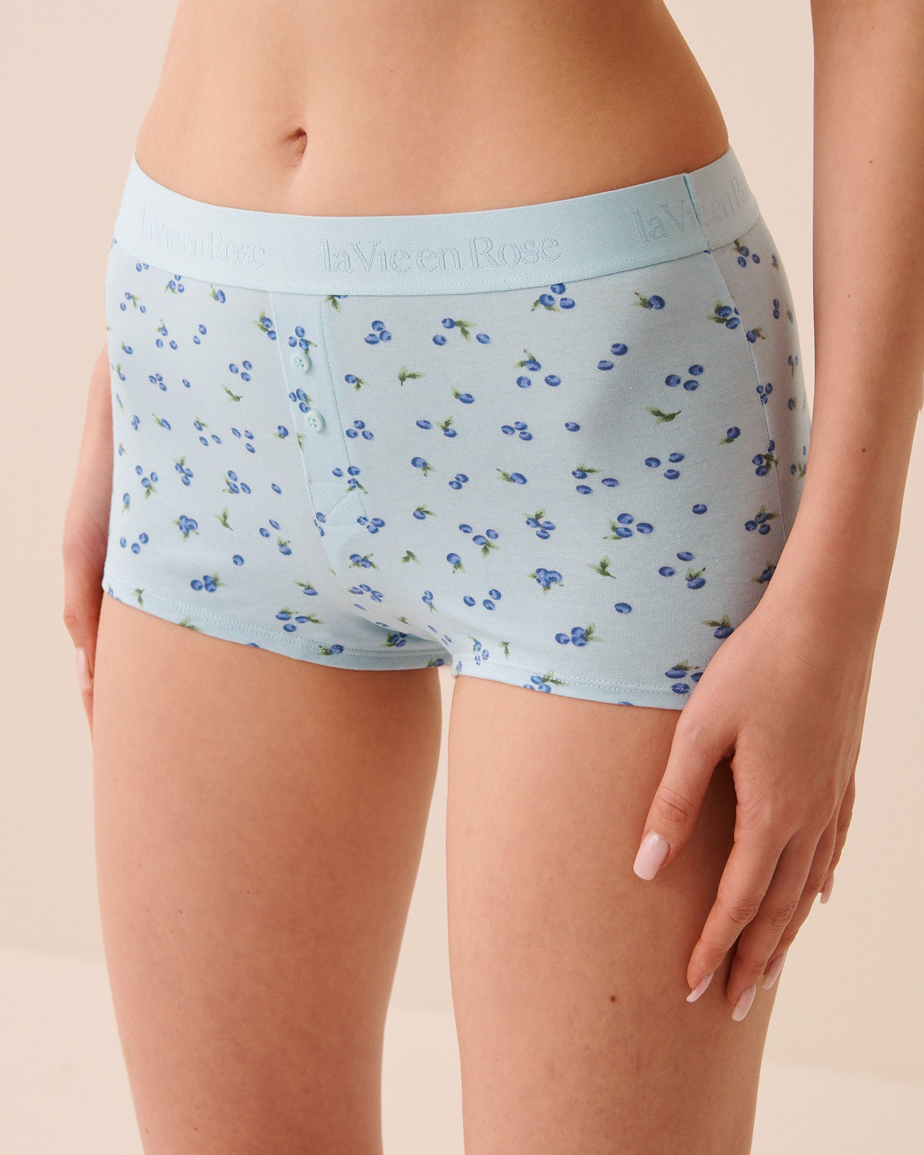 LA VIE EN ROSE Cotton and Logo Elastic Band High Waist Boyshort Panty Blue/Berries 20100736 - View1