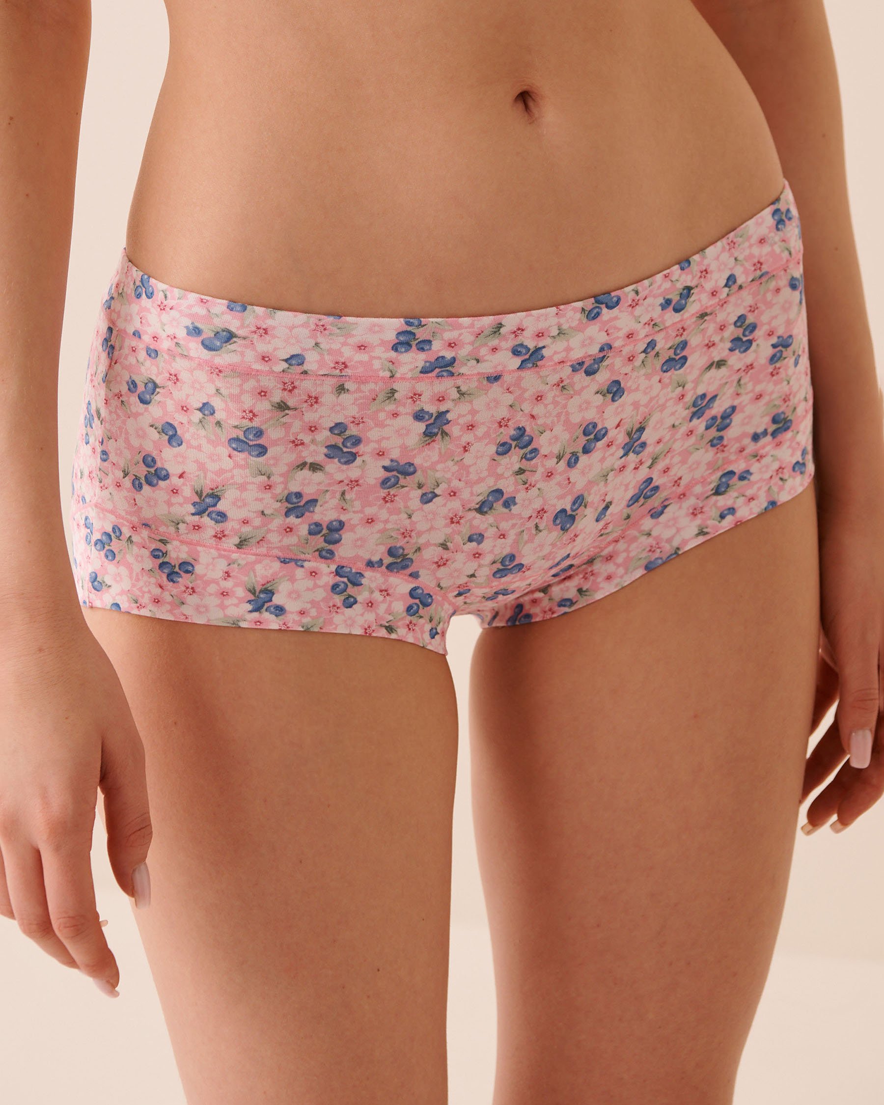 LA VIE EN ROSE Modal Boyshort Panty Pink Flowers/Blueberries 20200787 - View1