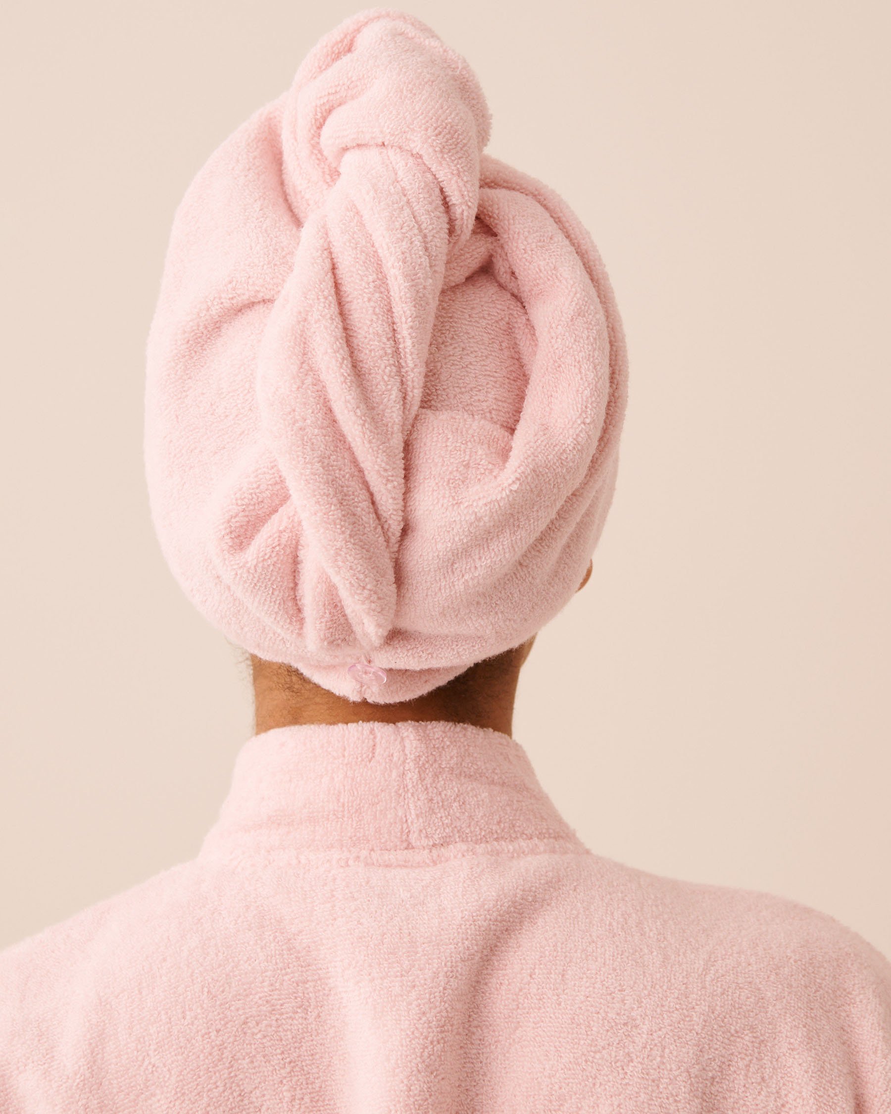 LA VIE EN ROSE Terry Bath Robe & Hair Towel Set Pink 40600230 - View7