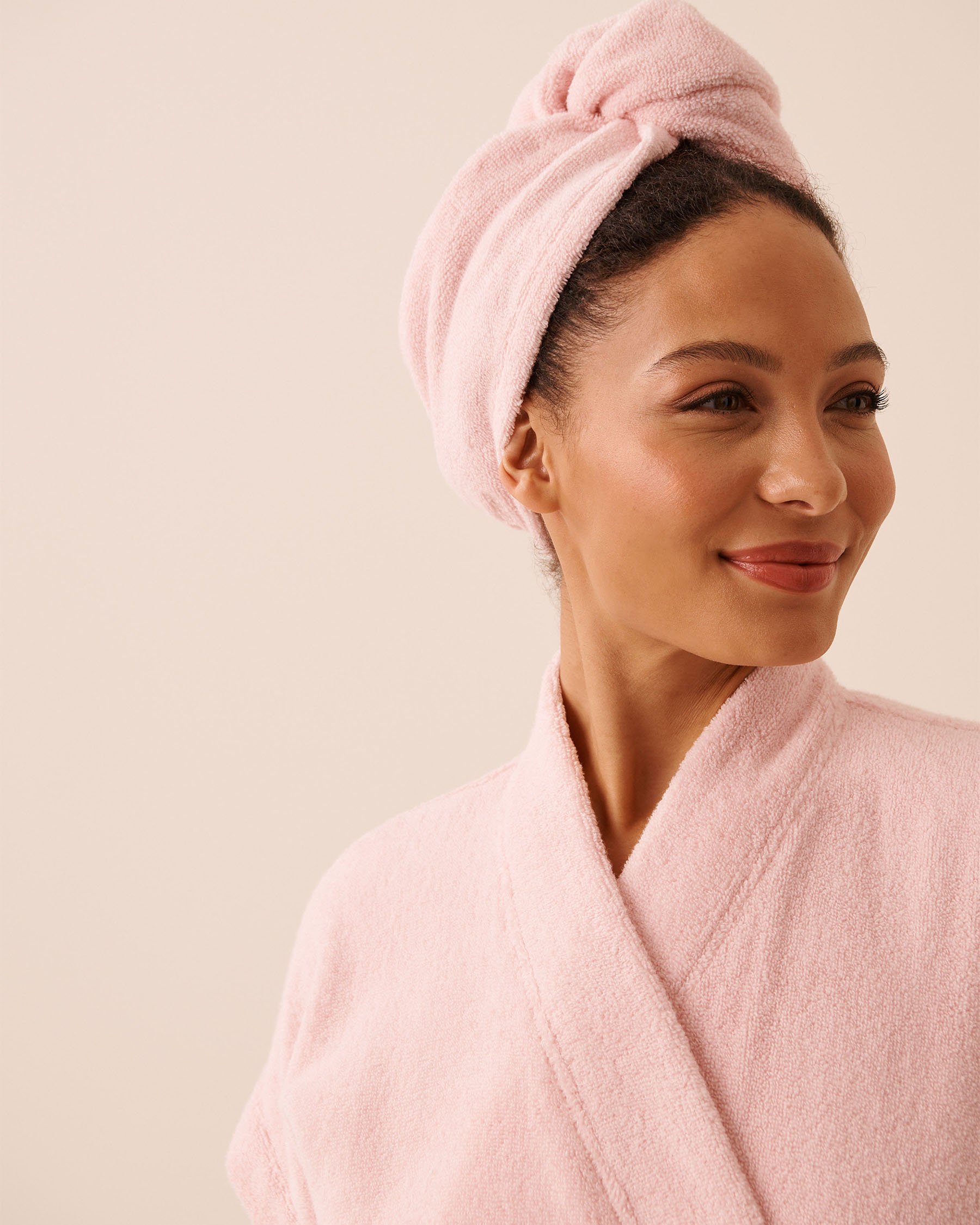 LA VIE EN ROSE Terry Bath Robe & Hair Towel Set Pink 40600230 - View8