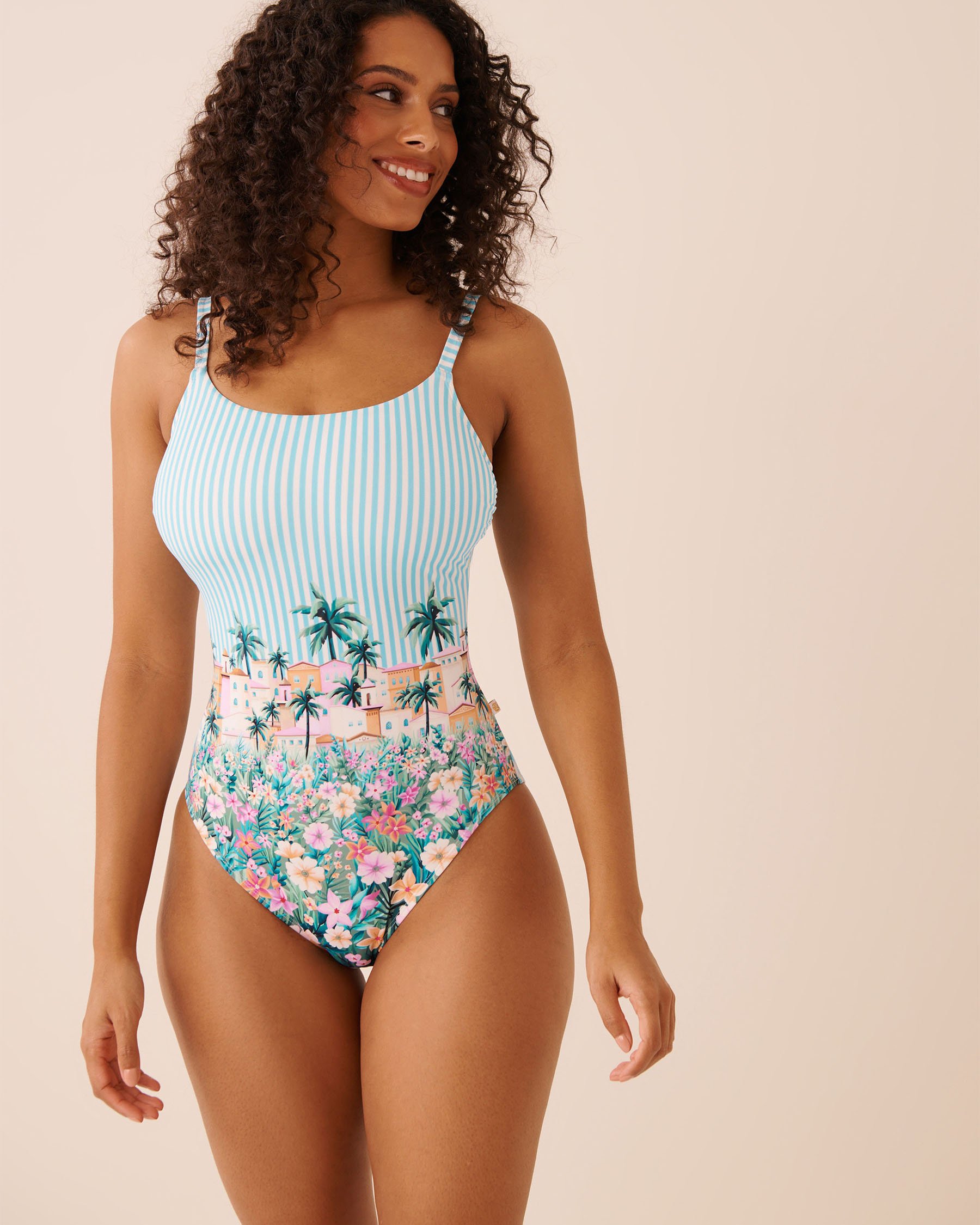 LA VIE EN ROSE AQUA COASTAL VILLAGE Cross Back One Piece Swimsuit Coastal Village 70400204 - View4