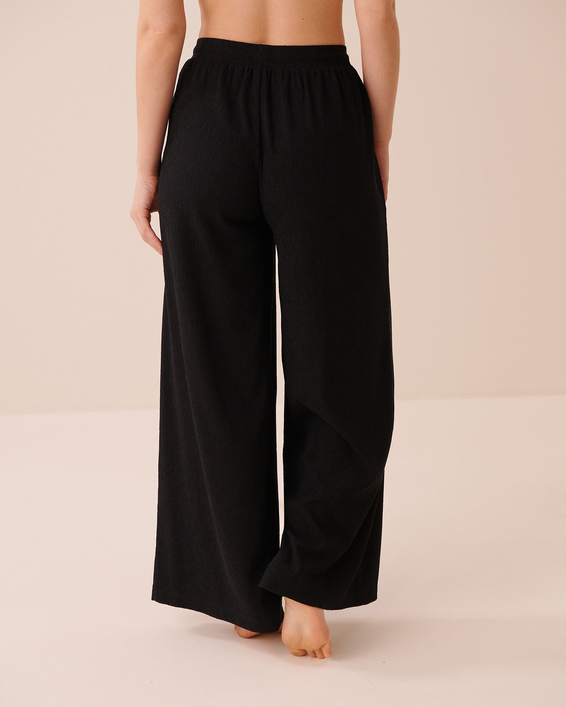 LA VIE EN ROSE AQUA Crepe Knit Wide Leg Pants Black 80200103 - View2