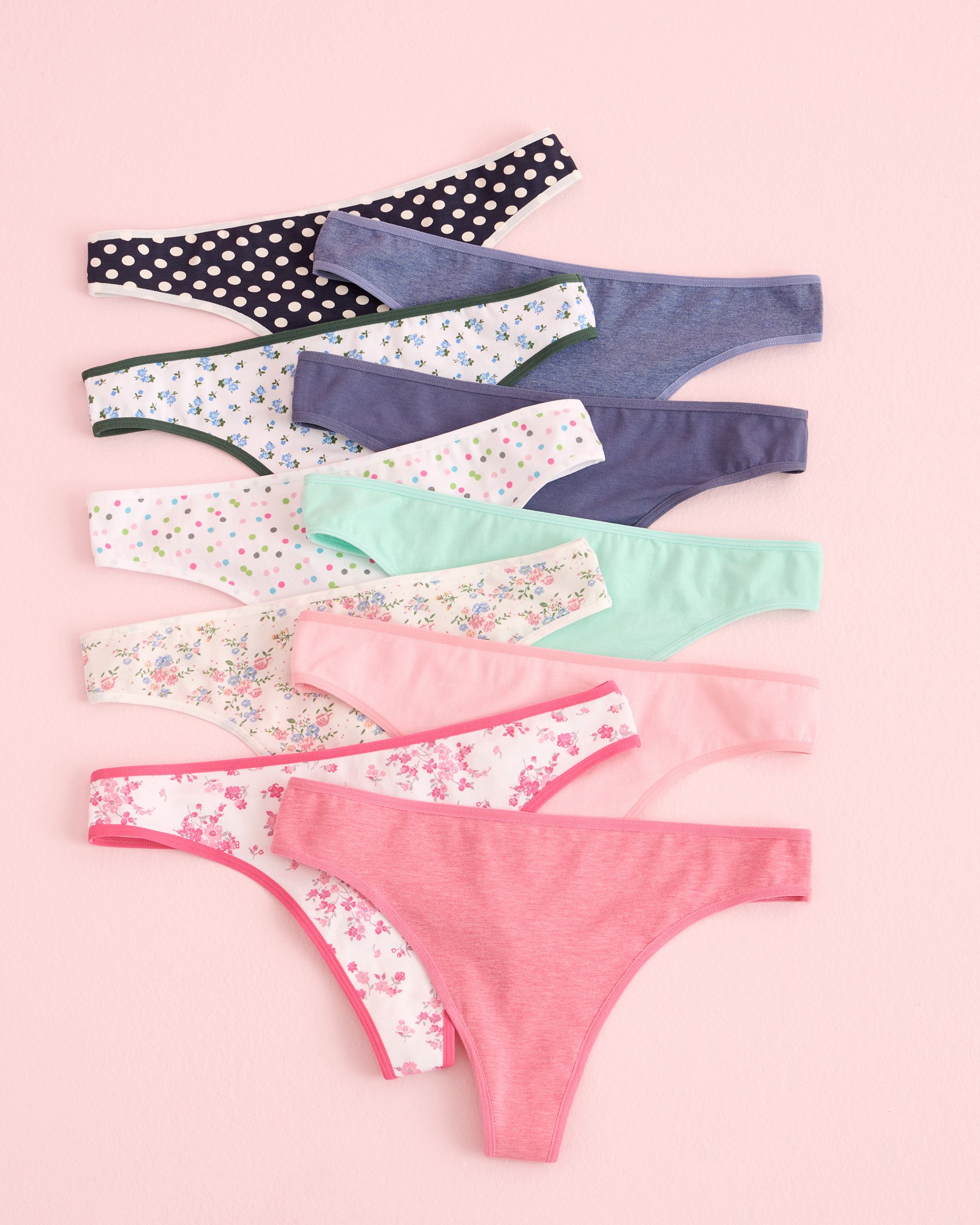 LA VIE EN ROSE 10-Pack Cotton Thong Panty Assorted 20100783-10P - View1