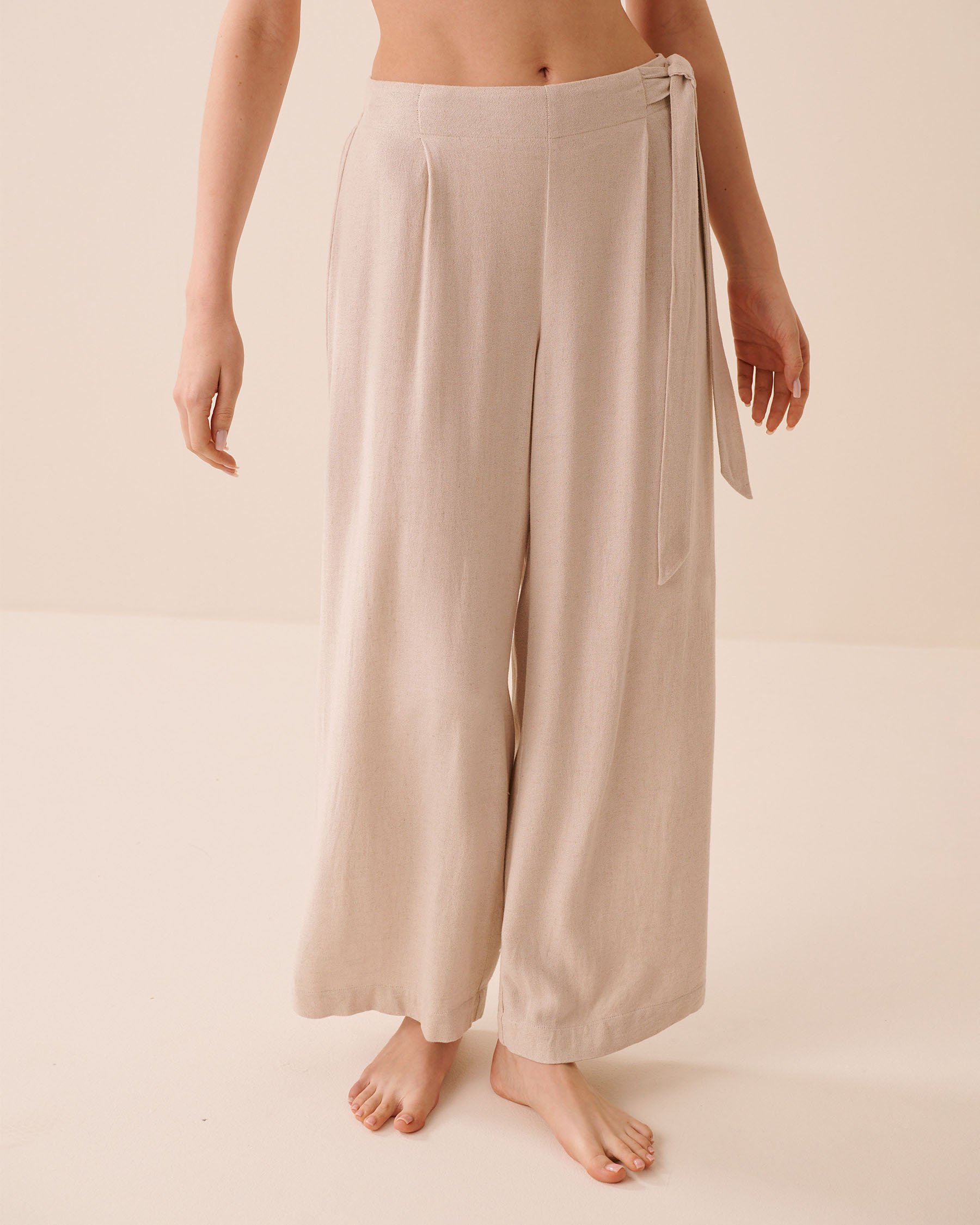 LA VIE EN ROSE AQUA Rayon-Linen Wide Leg Pants Sand 80200095 - View3