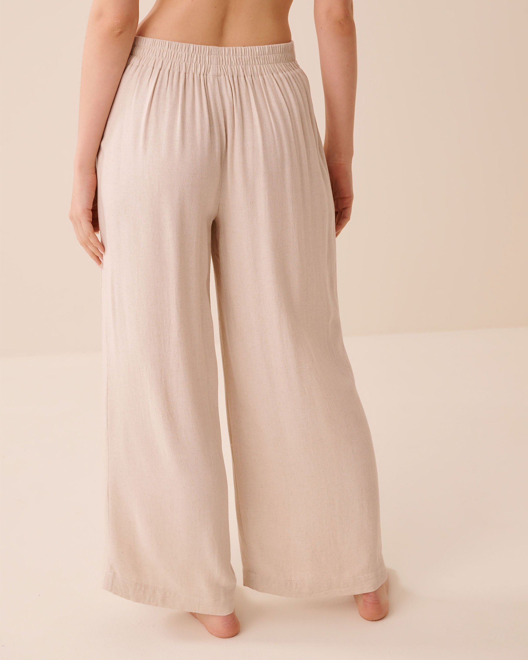 LA VIE EN ROSE AQUA Rayon-Linen Wide Leg Pants Sand 80200095 - View4