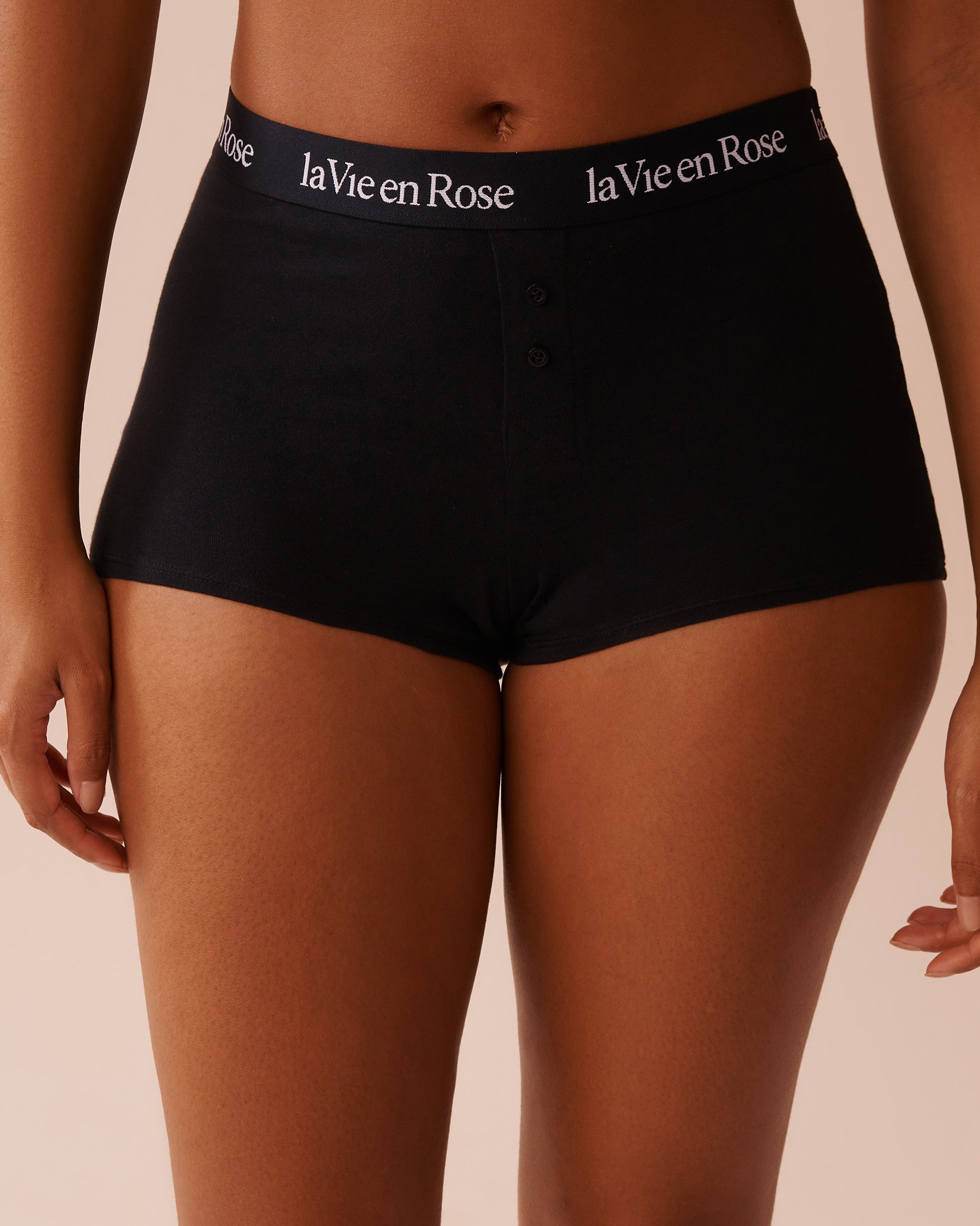 LA VIE EN ROSE Cotton and Logo Elastic Band High Waist Boyshort Panty Black 20100584 - View1